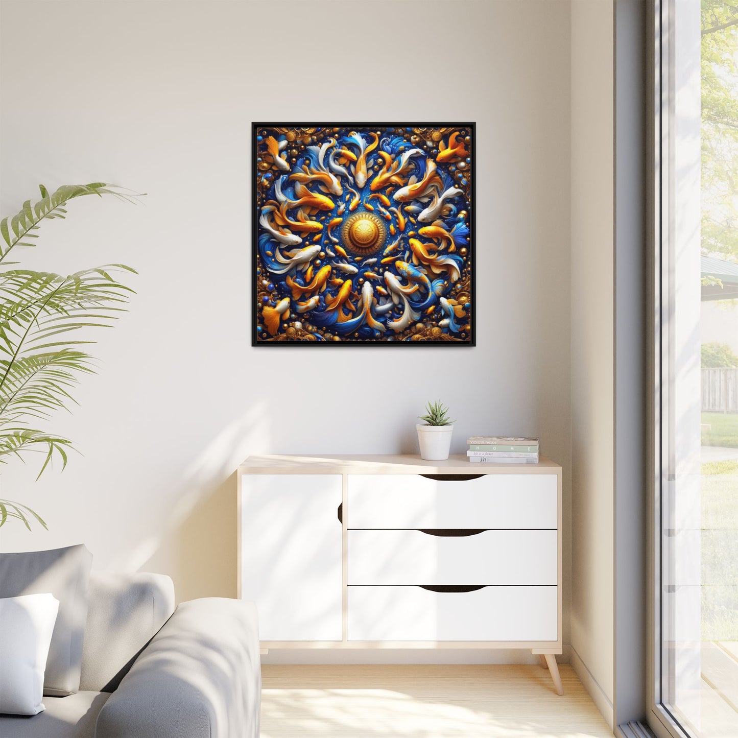 Koi Fish Framed Canvas Print Wall Art Unique Animal Lover Gift Fish Themed Print Goldfish Lover Decor 3 Frame Colors