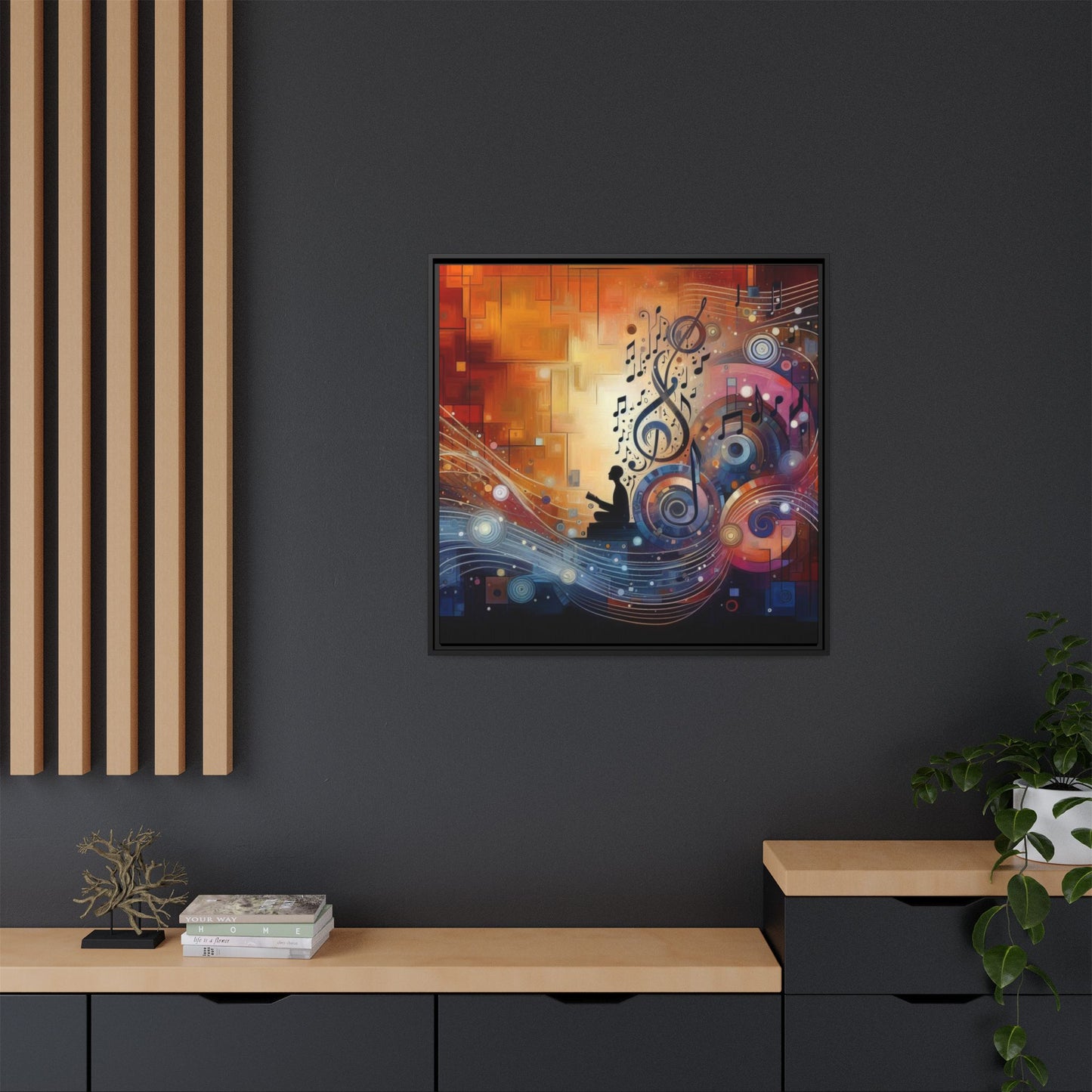 Modern Music-Themed Print Abstract Design Unique Framed Canvas Print Treble Clef Note Wall Art Music Lover Gift Decor 3 frame colors