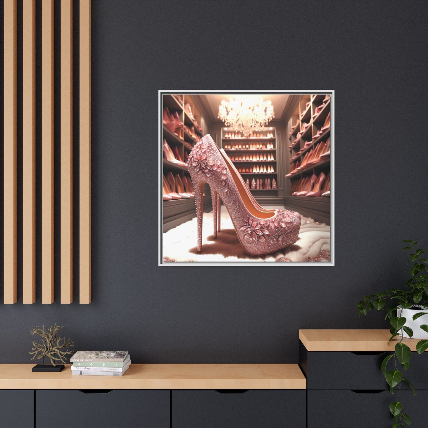 High Heel Shoe Framed Canvas Print Wall Art Unique Fashion Designer Style Haute Couture Shoe Lover Fashionista Gift Decor 3 Frame Colors