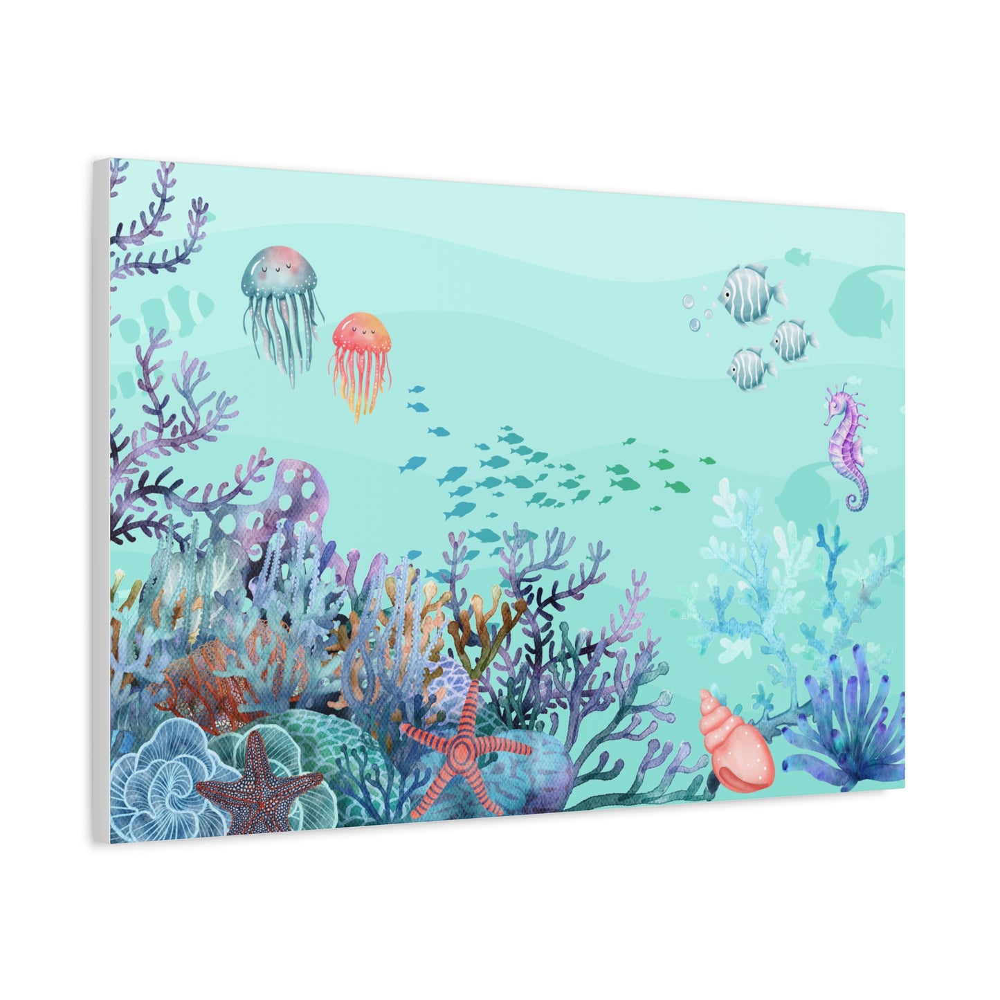Underwater Print Wall Art | Matte Canvas, Stretched 1.25" | Oceanic | Artwork | Coral | Fish | Jellyfish | Seahorse |