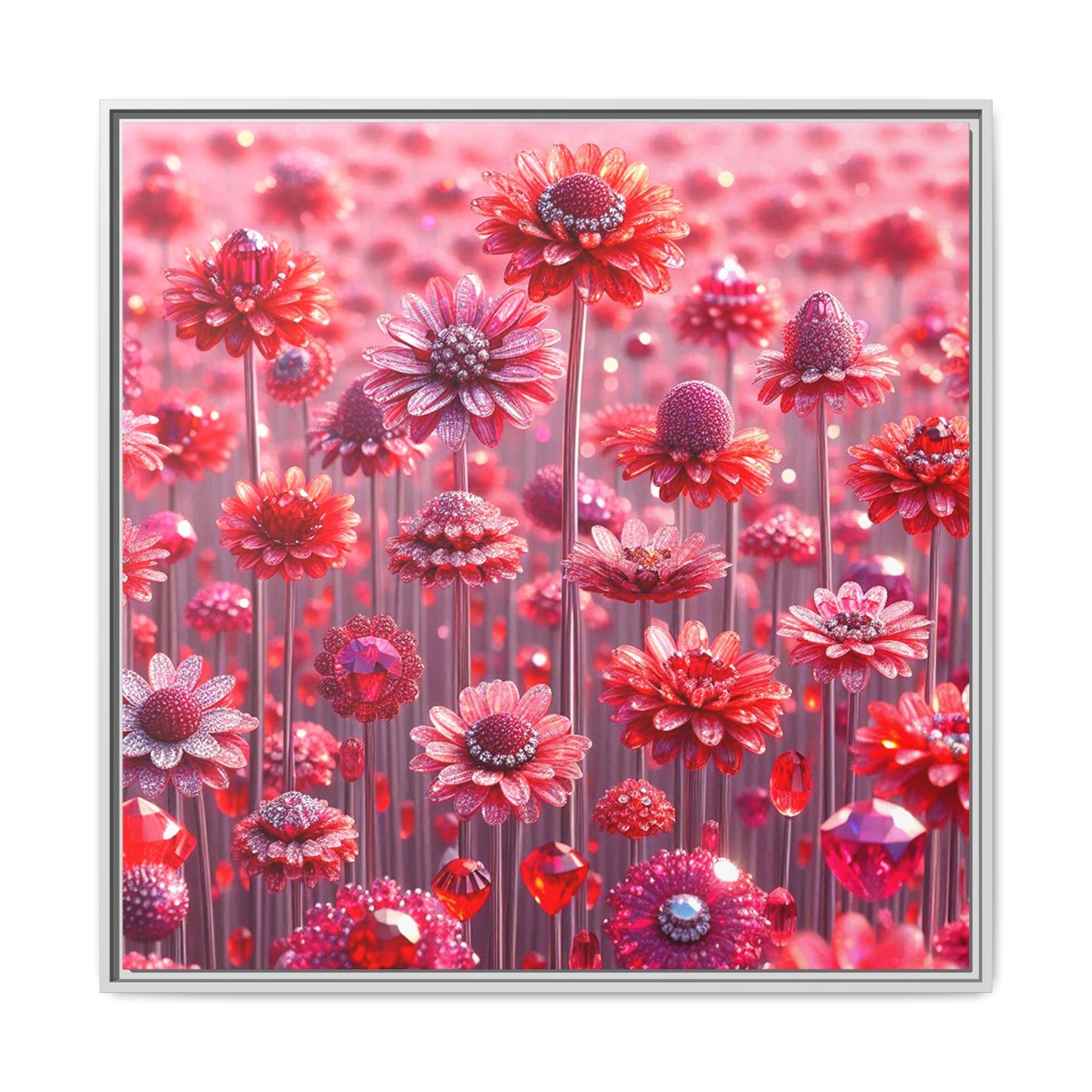 Bejeweled Daisies Framed Canvas Print Wall Art Unique Fashion Designer Haute Couture Fashionista Flower Lover Gift Decor 3 Frame Colors