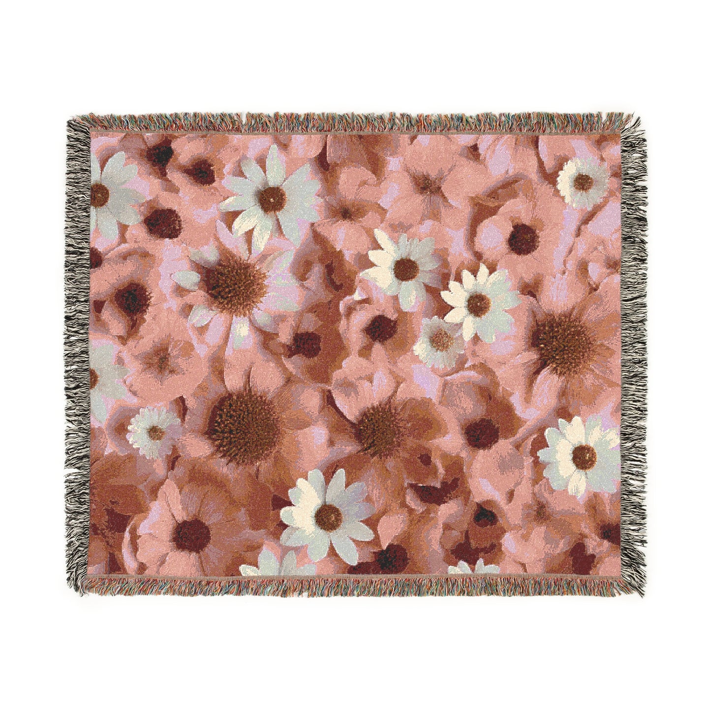 Pink Daisies Cozy Reading Throw for Book Lovers Cotton Woven Fringed Picnic Blanket Wall Art