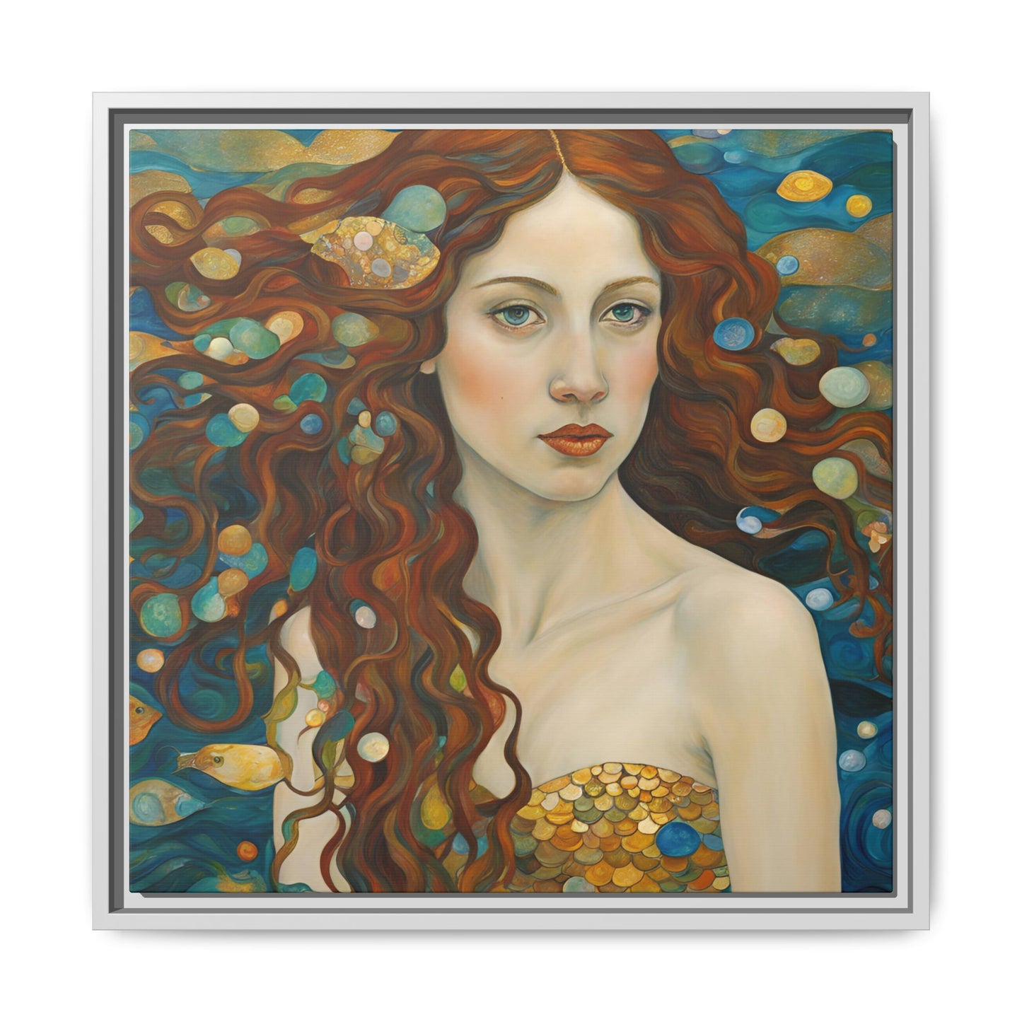 Modern Abstract Mermaid Design Unique Framed Canvas Oceanic Wall Art Underwater Gold Fish Anime Gift Nature Lover Gift 3 frame colors
