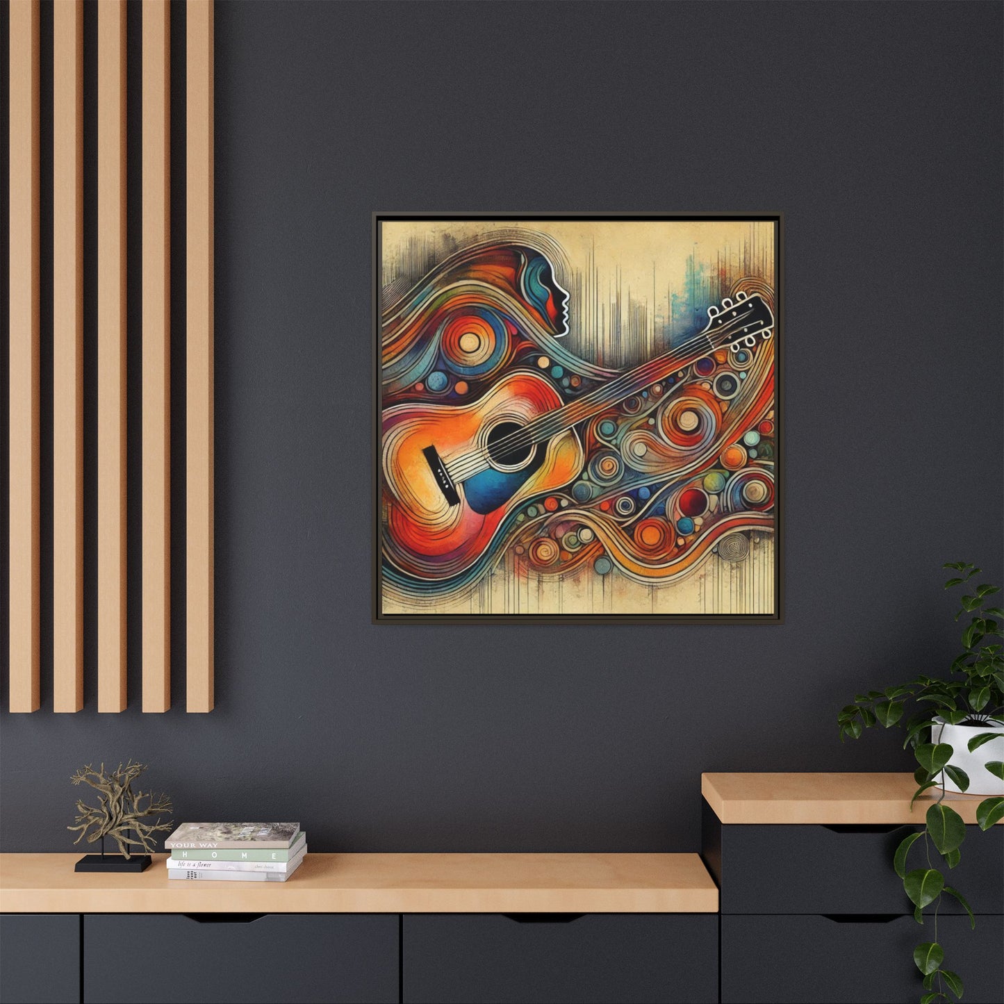 Modern Music-Themed Print Abstract Design Unique Framed Canvas Print Guitar Wall Art Music Lover Gift Decor 3 frame colors