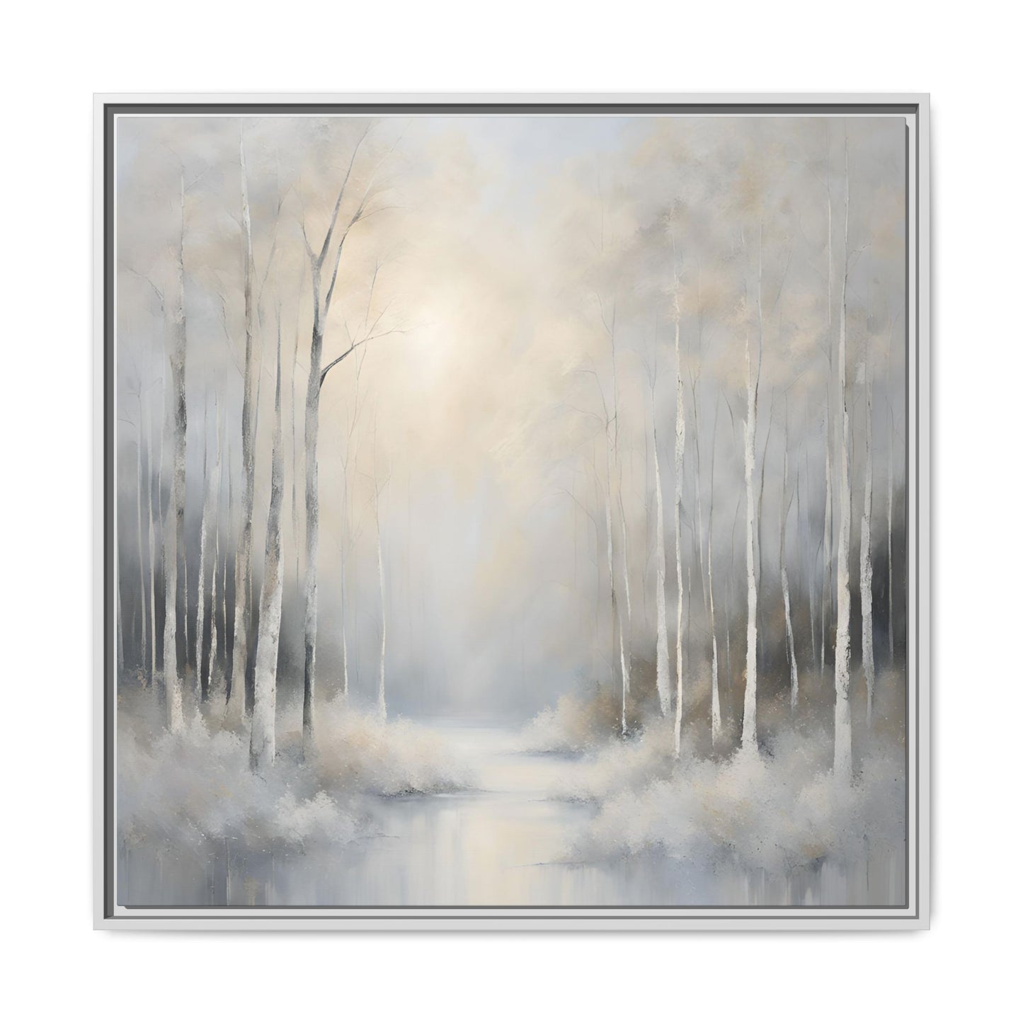 Modern Abstract White Forest Design Unique Framed Canvas Wall Art Ocean Beach Gift Nature Lover Gift 3 frame colors