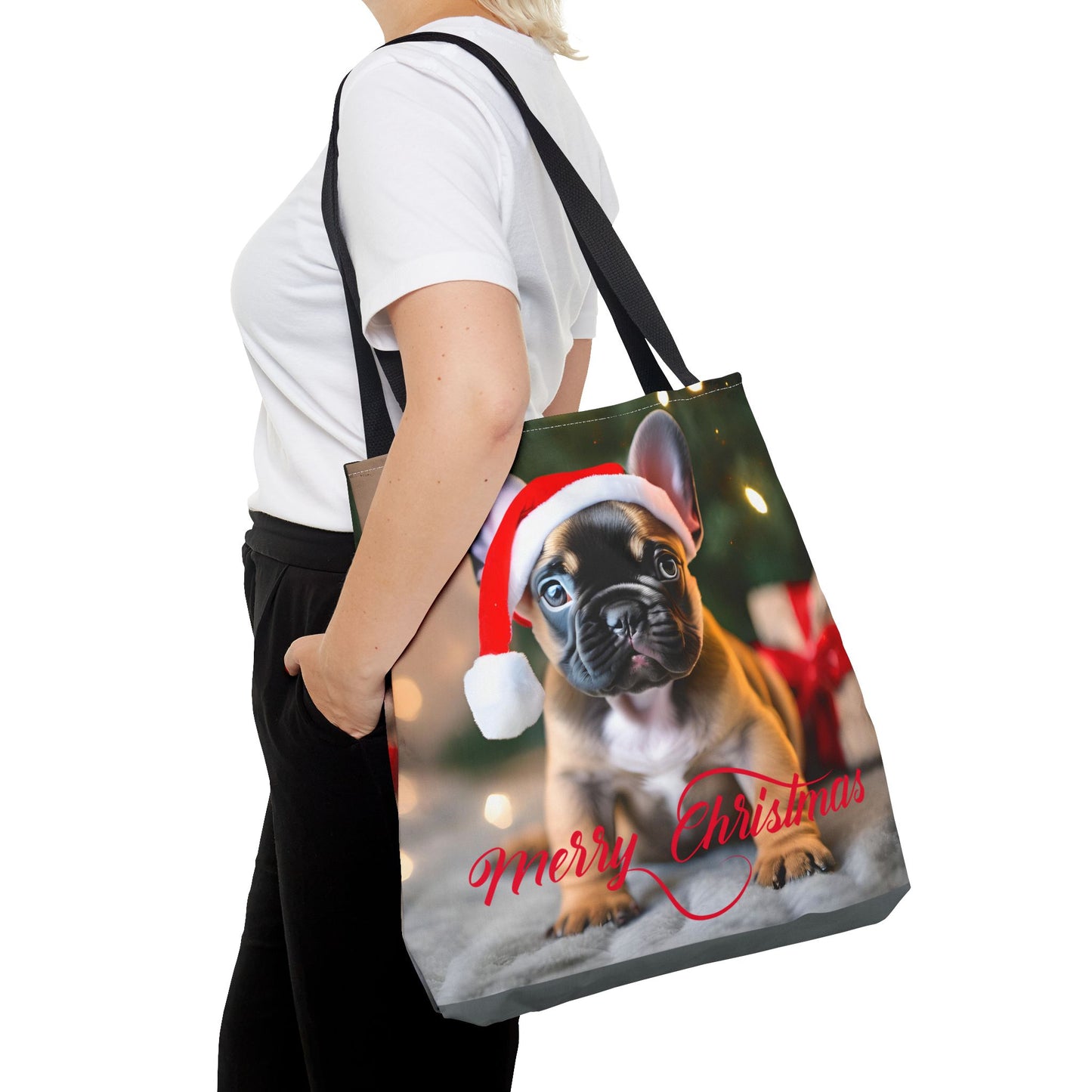 Merry Christmas Pug Tote Bag Holiday Cheer Gift Winter Accessory Reusable Winter Shopping Bag Xmas Dog Lover Gift Unisex Bag for Him Her