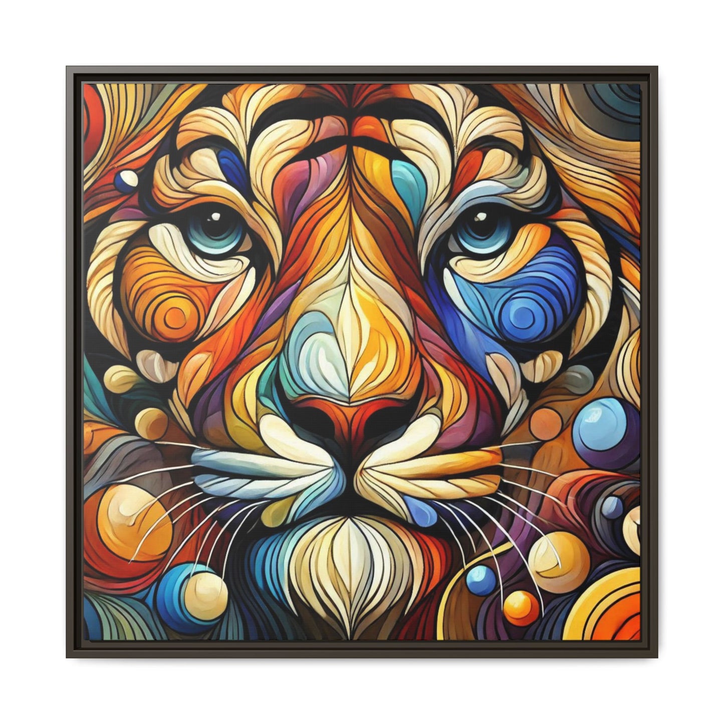 Modern Lion Face Print Abstract Design Unique Framed Canvas Print King of Jungle Wall Art Animal Lover Nature Lover Decor 3 frame colors