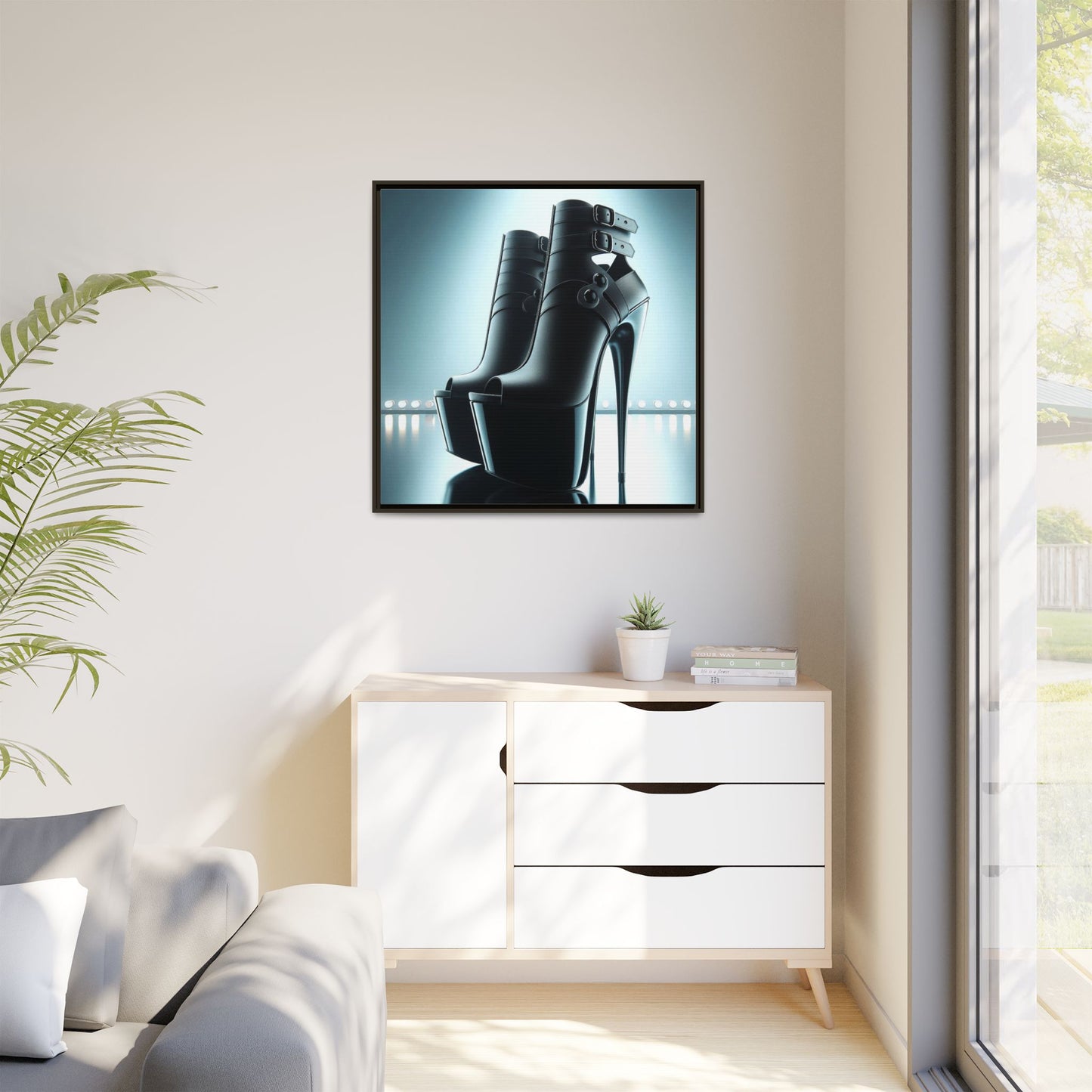 High Heel Shoe Framed Canvas Print Wall Art Unique Fashion Designer Style Haute Couture Shoe Lover Fashionista Gift Decor 3 Frame Colors