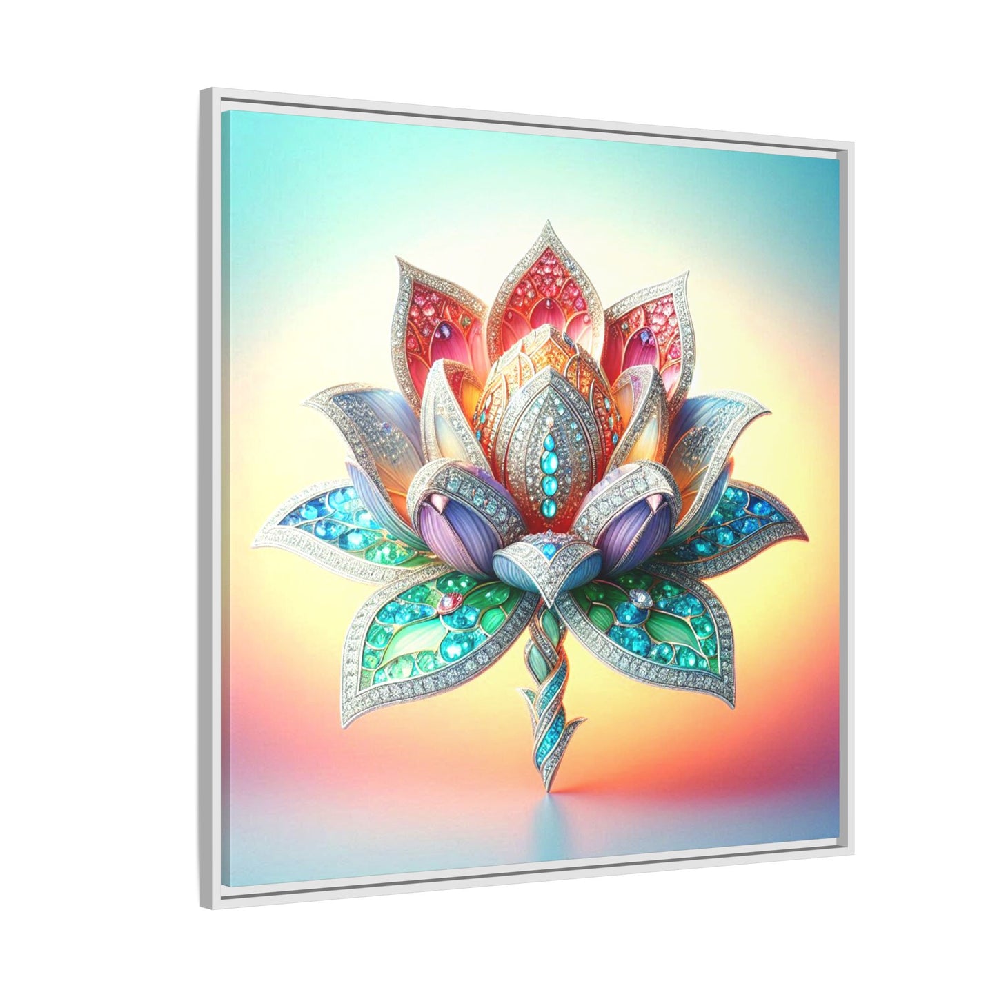 Bejeweled Lotus Blossom Framed Canvas Print Wall Art Unique Fashion Haute Couture Fashionista Flower Lover Gift Decor 3 Frame Colors