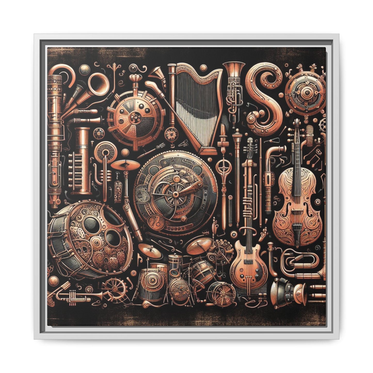 Modern Music-Themed Steampunk Style Print Abstract Design Unique Framed Canvas Print Wall Art Music Lover Gift Decor 3 frame colors