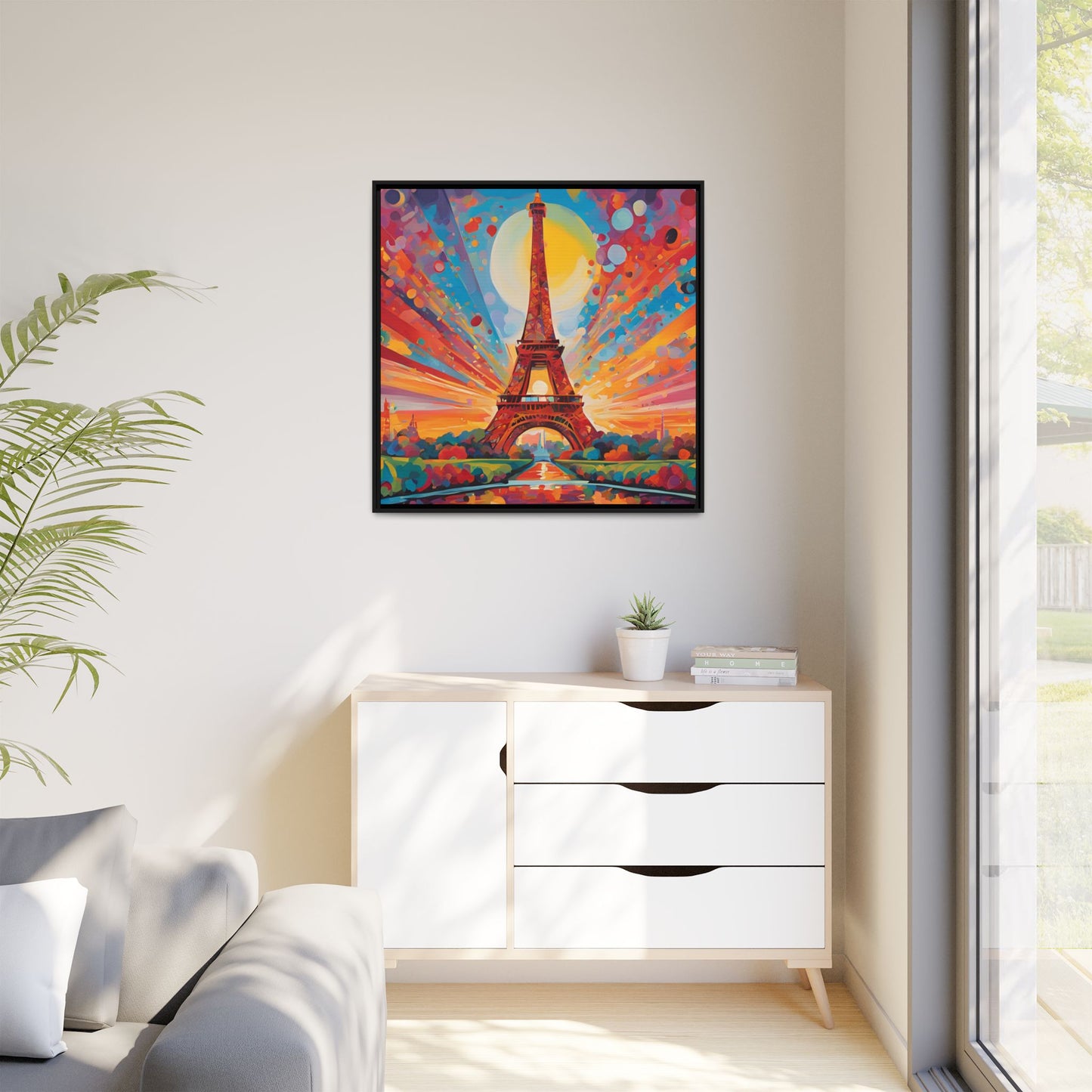 Modern Abstract Eiffel Tower Design Unique Framed Colorful Canvas Landscape Wall Art Paris France Gift Nature Lover Gift 3 frame colors