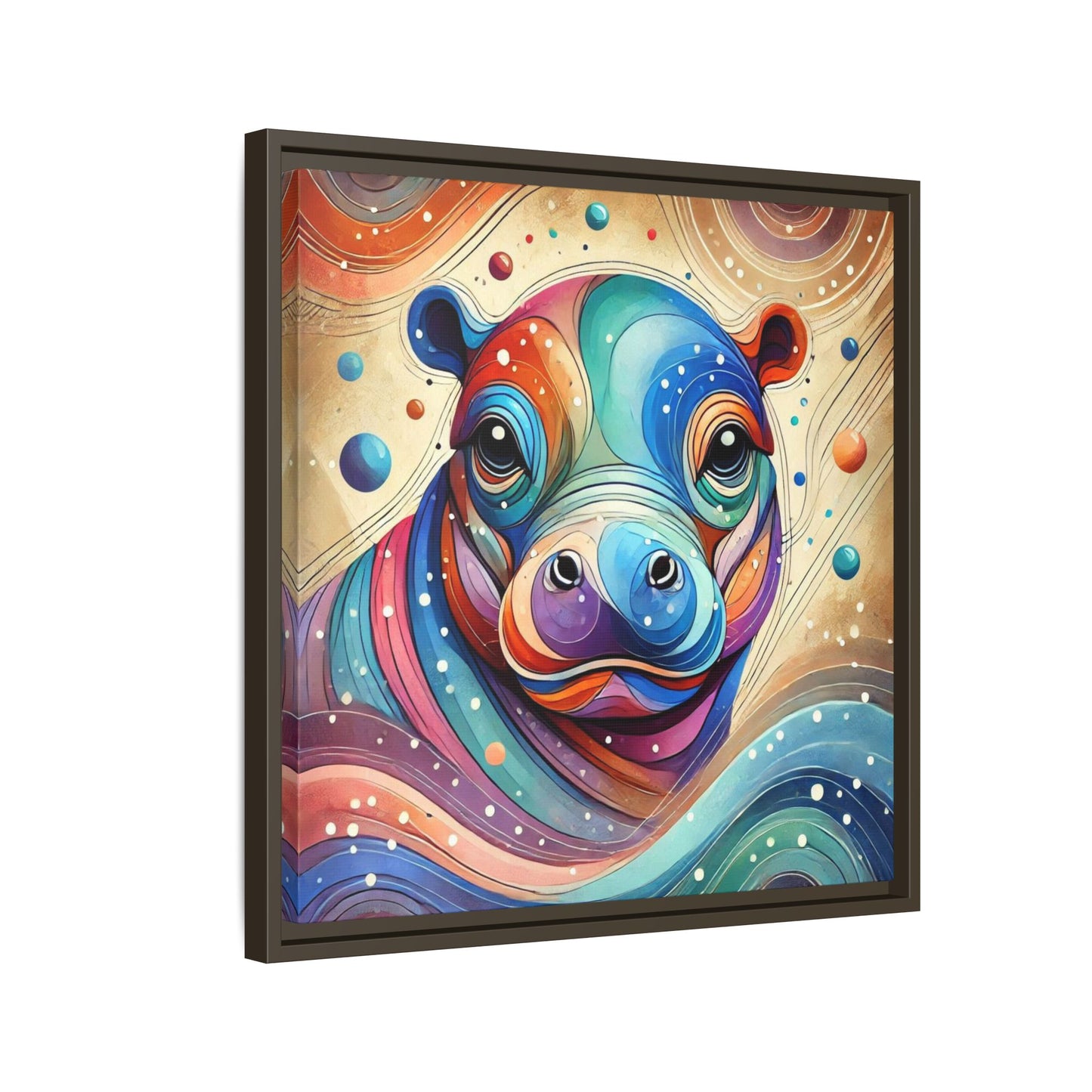 Modern Hippo Print Abstract Design Unique Framed Canvas Print Baby Hippo Wall Art Animal Lover Gift Nature Lover Decor 3 frame colors