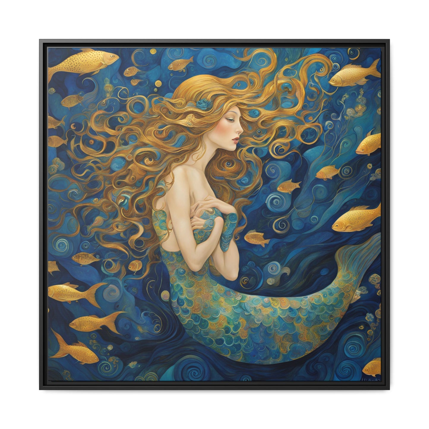 Modern Abstract Mermaid Design Unique Framed Canvas Oceanic Wall Art Underwater Gold Fish Anime Gift Nature Lover Gift 3 frame colors