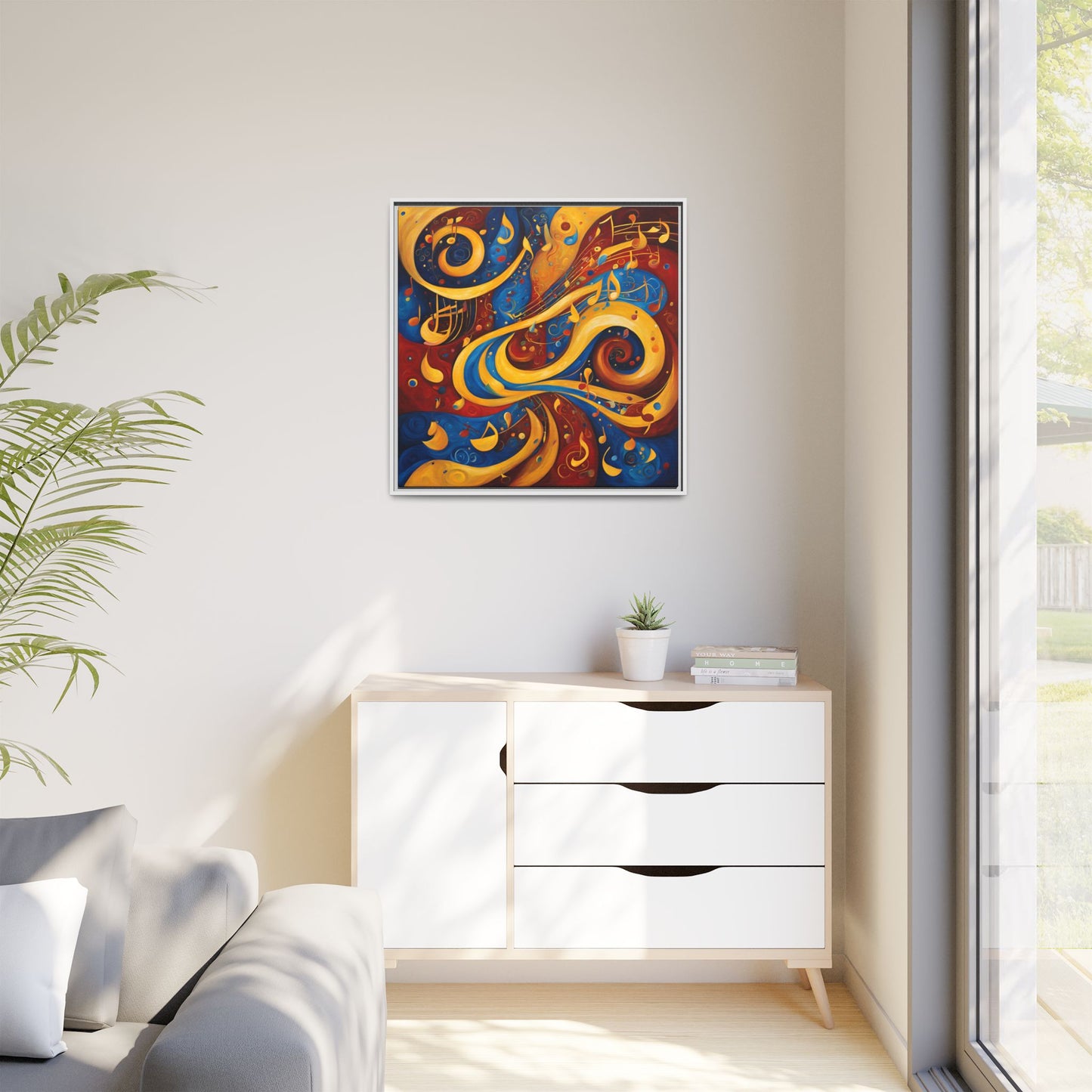 Modern Music-Themed Print Abstract Design Unique Framed Canvas Print Treble Clef Note Wall Art Music Lover Gift Decor 3 frame colors