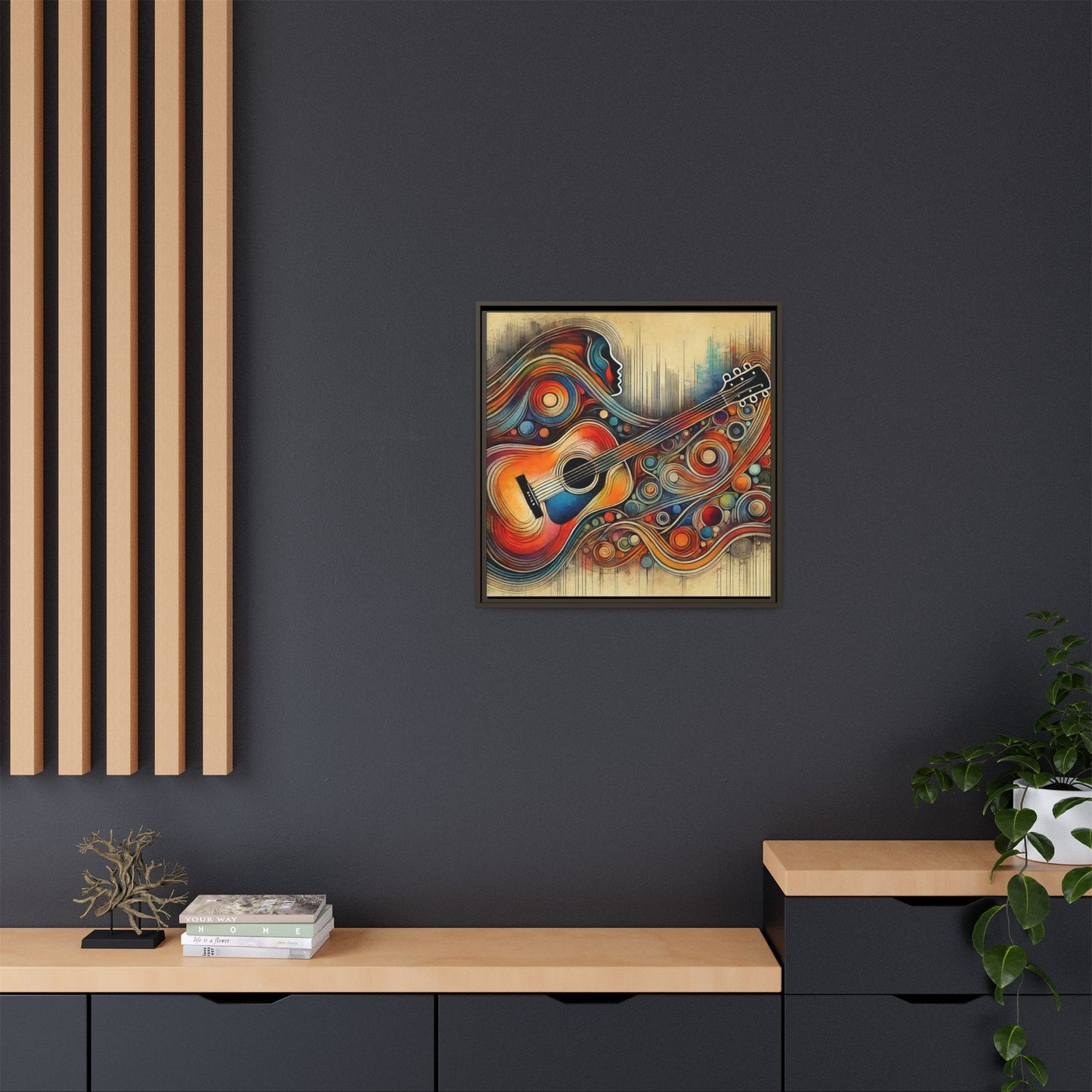 Modern Music-Themed Print Abstract Design Unique Framed Canvas Print Guitar Wall Art Music Lover Gift Decor 3 frame colors