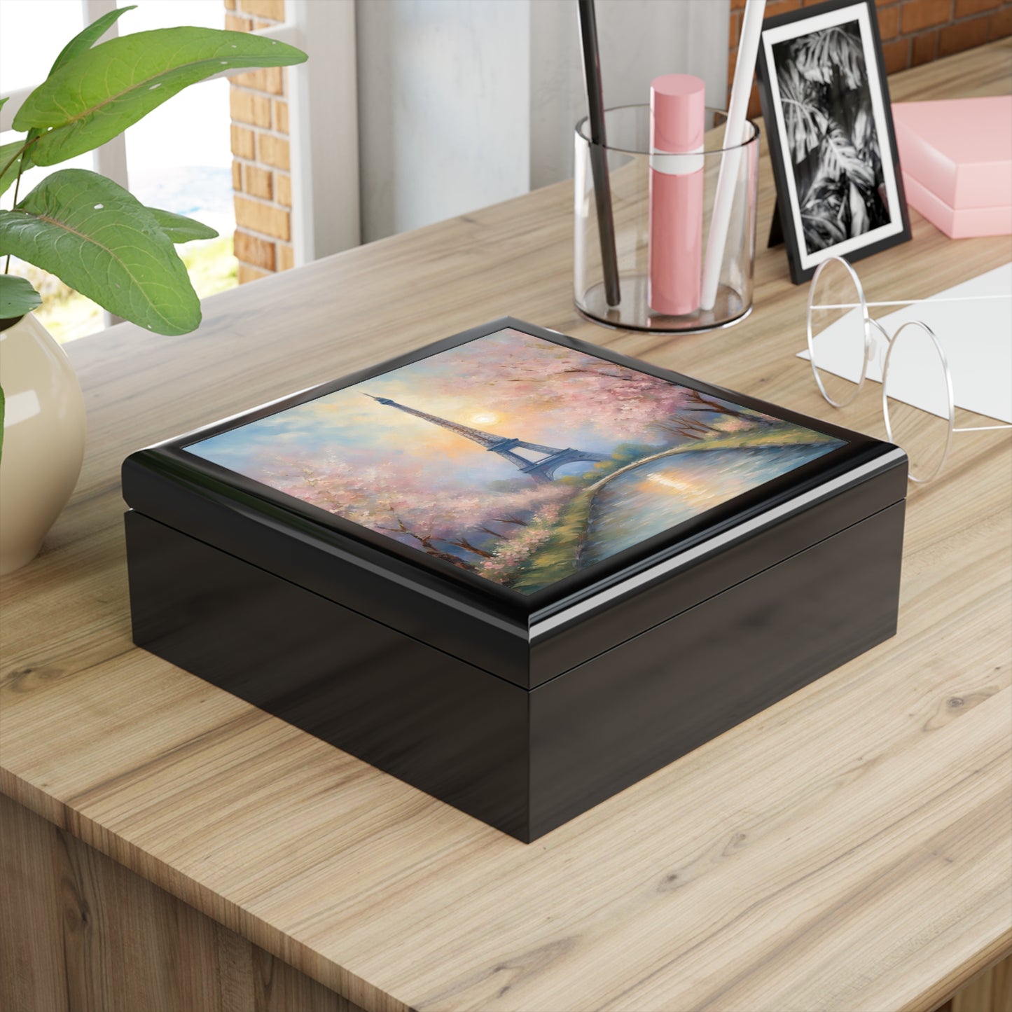 Unique Jewelry Box Paris Eiffel Tower Trinket Box Bedroom Dresser Palm Tree Decor French Design Vanity Gift Box - 3 colors to choose from