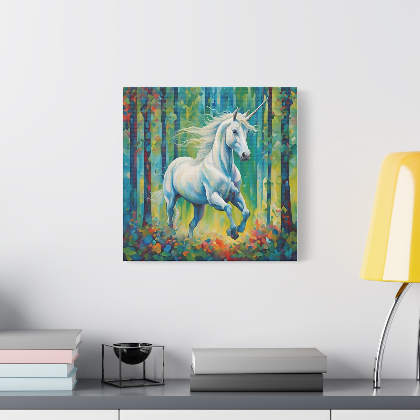 Unicorn Print Wall Art | Matte Canvas, Stretched, 1.25" | Fantasy Anime Modern Art Print Mystical Creature Gift