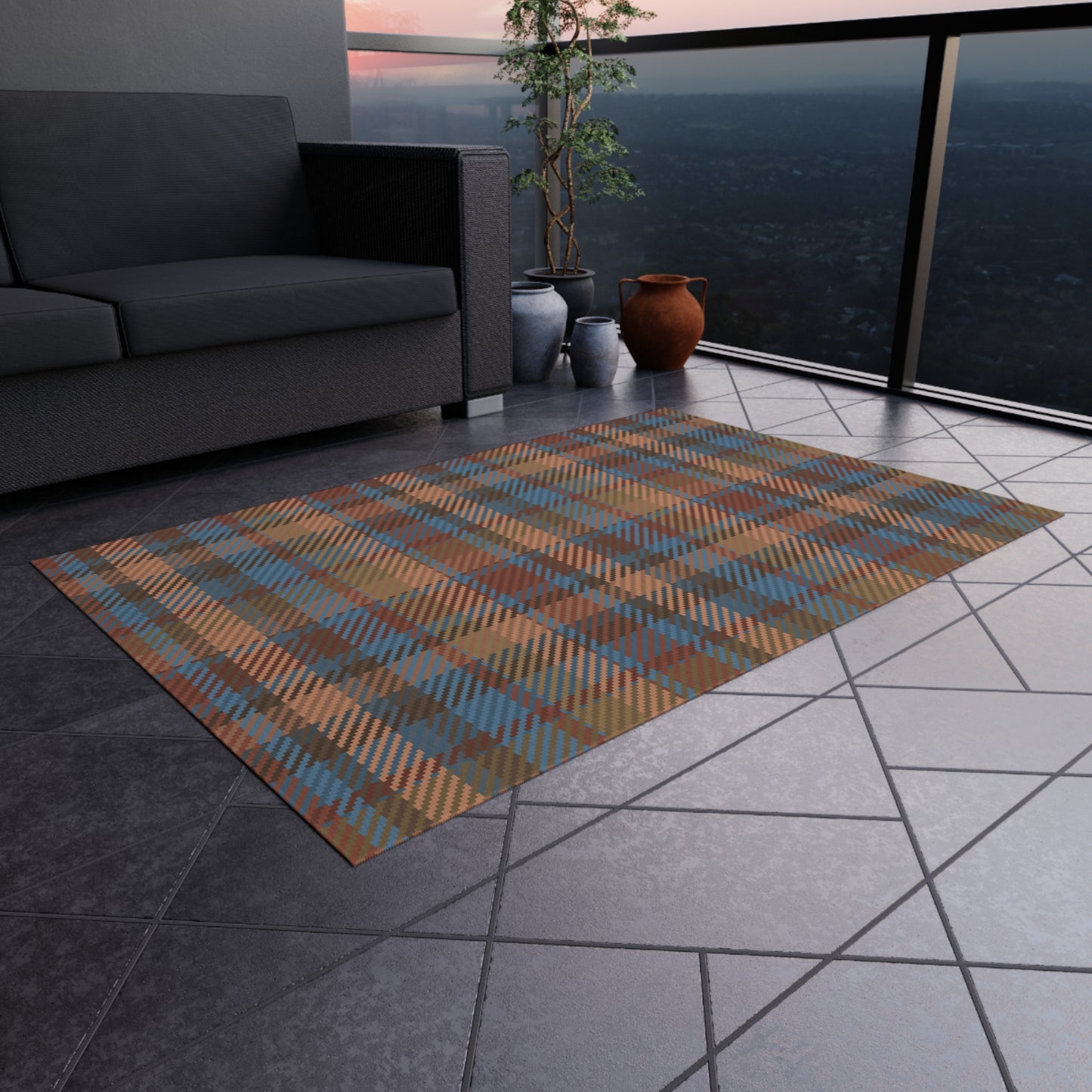 Checker Pattern Chenille Outdoor Rug with No-Skid Backing Cozy Outdoor Carpet Patio Decor Gazebo Rug Pool Area Decor Outdoor Kitchen Carpet