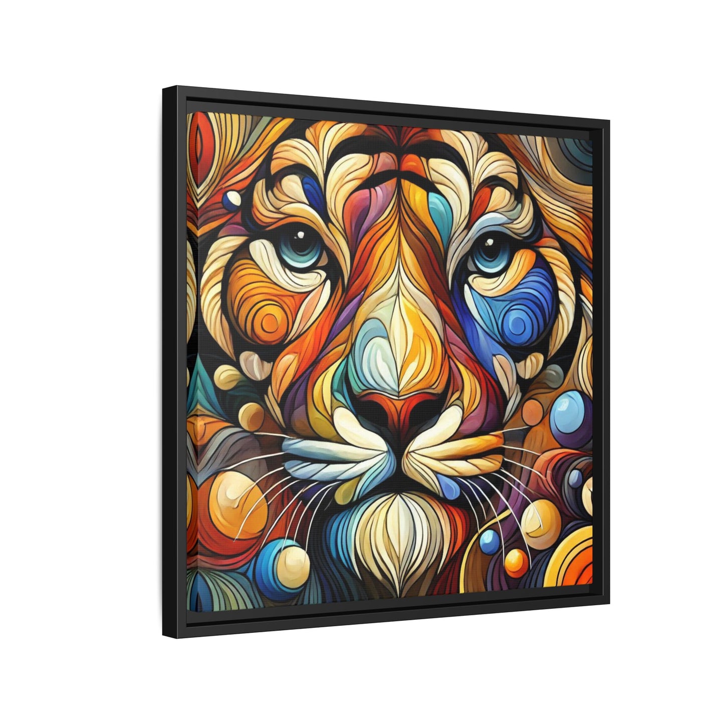 Modern Lion Face Print Abstract Design Unique Framed Canvas Print King of Jungle Wall Art Animal Lover Nature Lover Decor 3 frame colors