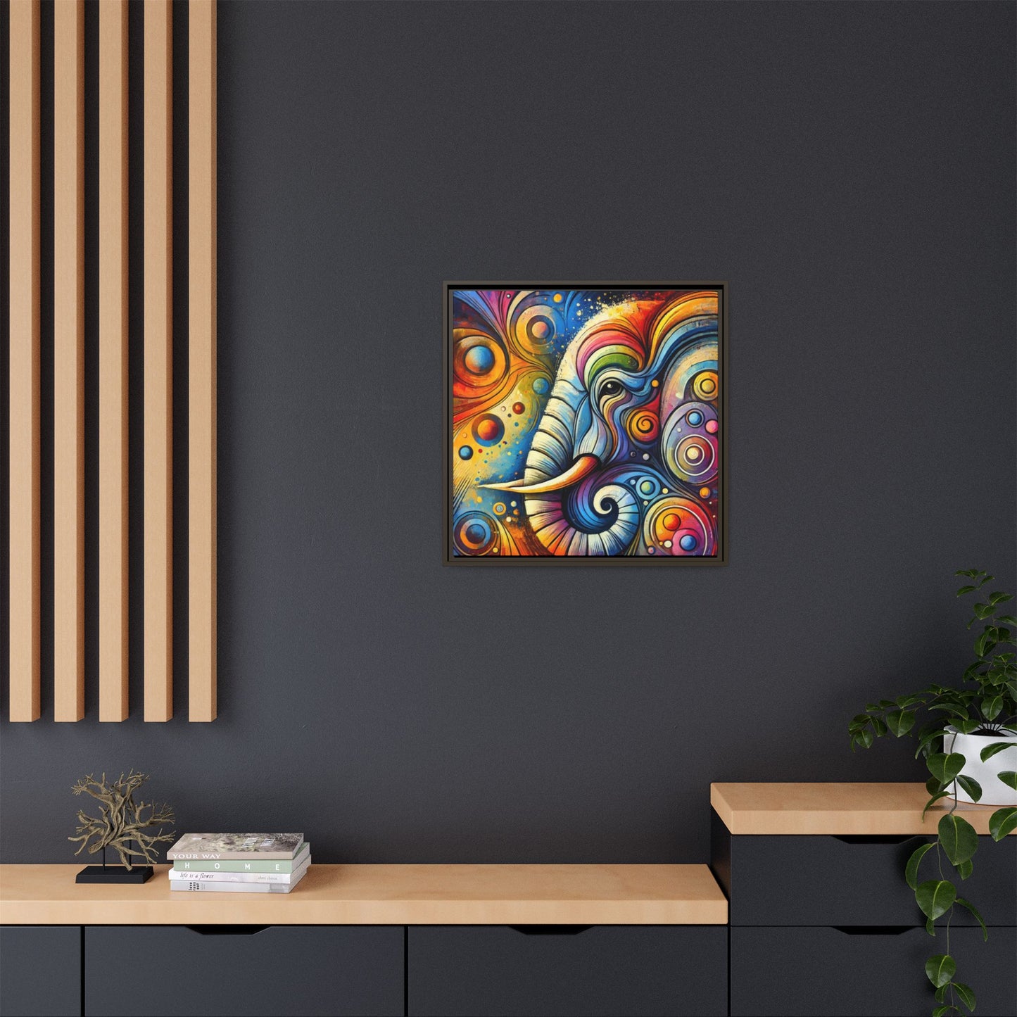 Modern Elephant Print Abstract Design Unique Framed Canvas Print African Wall Art Animal Lover Gift Nature Lover Decor 3 frame colors