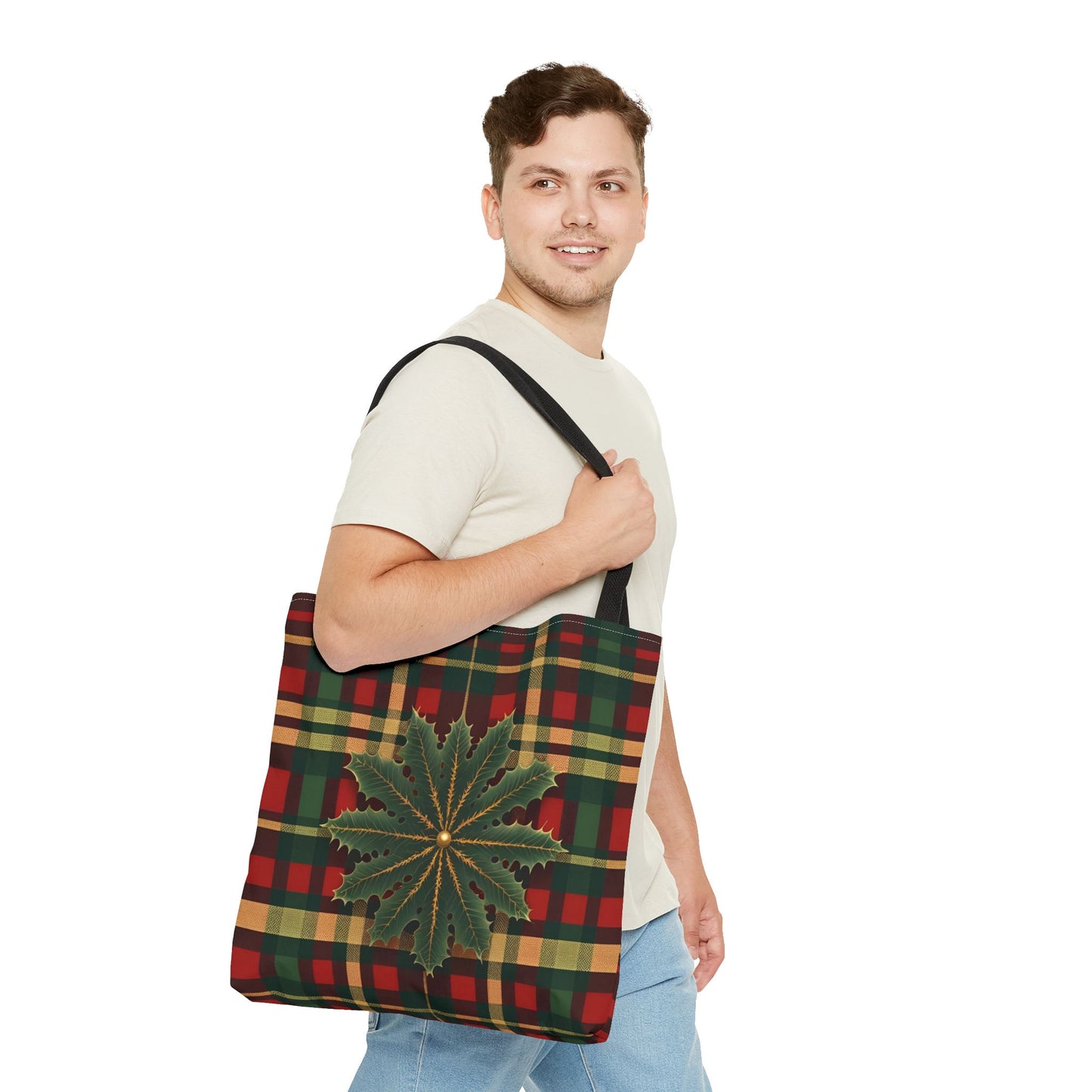 Christmas Tote Bag Holiday Cheer Gift Glam Winter Accessory Reusable Winter Plaid Tartan Shopping Bag Xmas Joy Gift Unisex Bag for Him Her