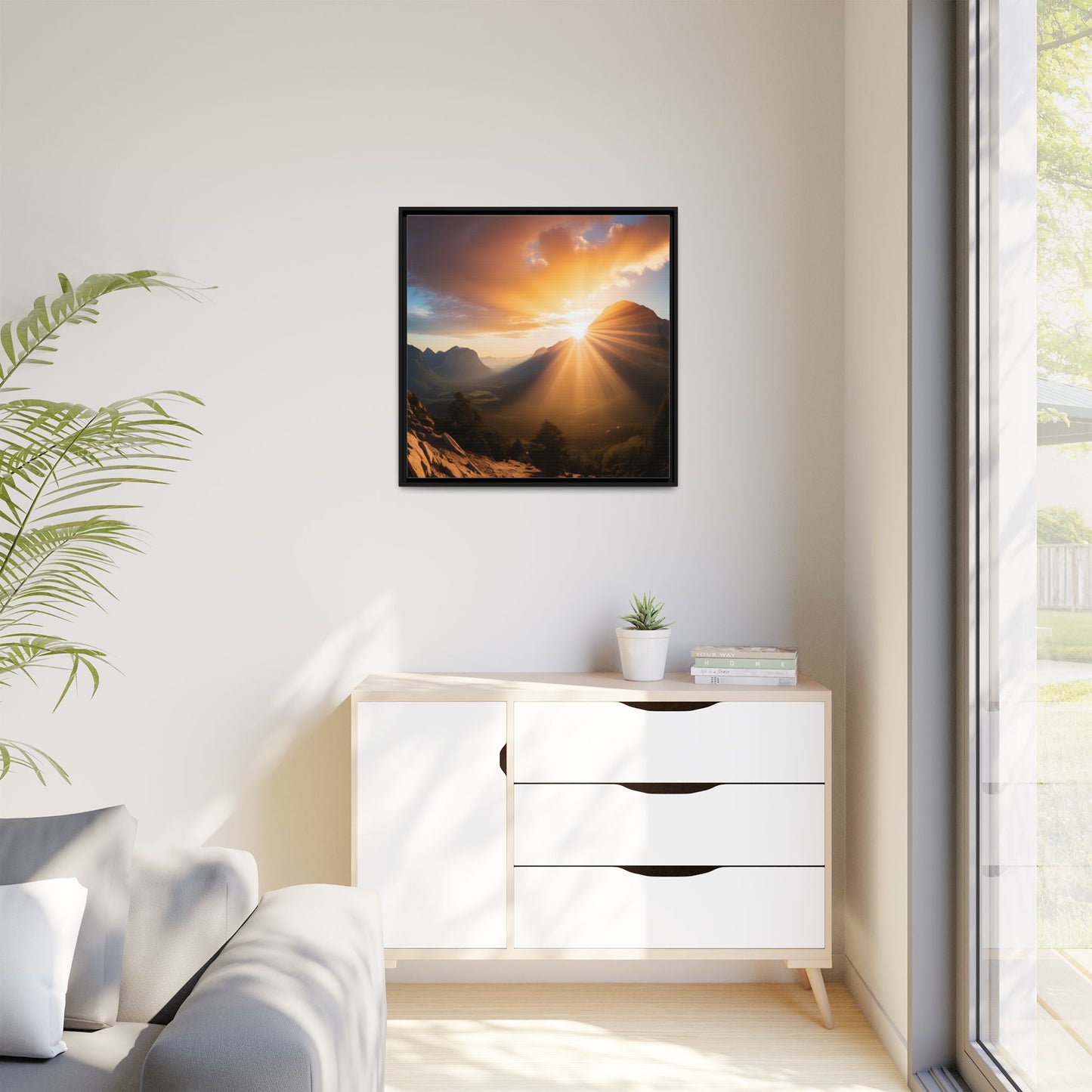 Sunrise in the Mountains Framed Canvas Wall Art Canyon Outdoors Vacation Gift Nature Lover Peaceful Zen Sunset Gift 3 frame colors