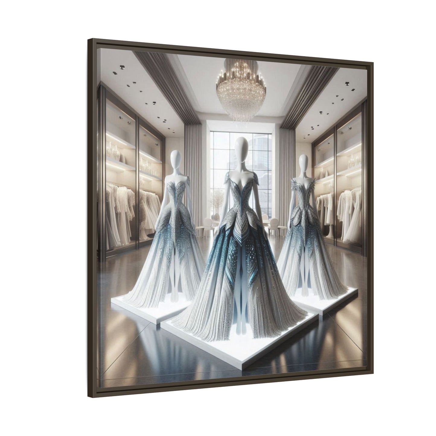 Futuristic Bodycon Runway Dress Framed Canvas Print Wall Art Unique Fashion Designer Style Haute Couture Fashionista Gift 3 Frame Colors