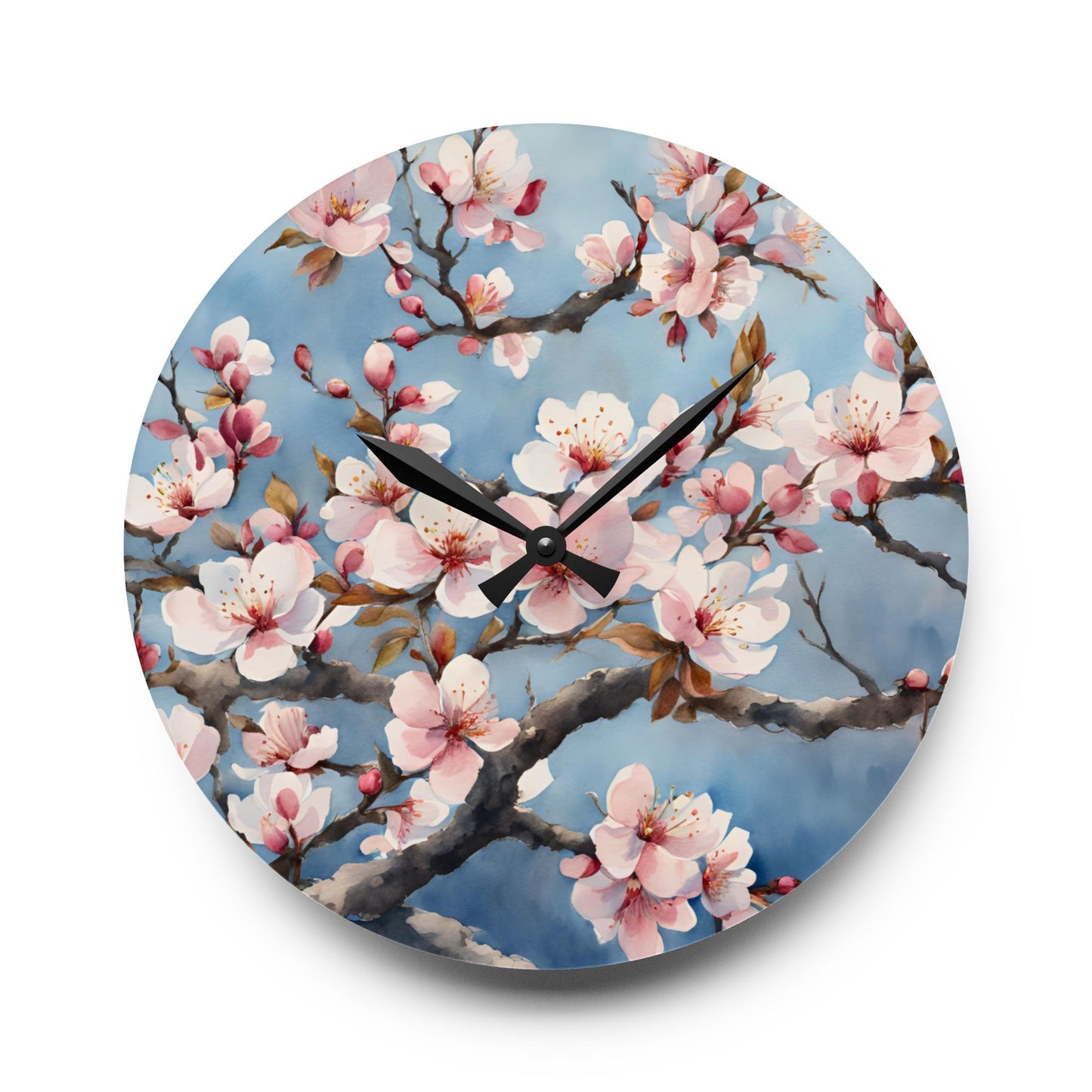 Asian Plum Blossom Design Acrylic Office Clock Unique Colorful Wall Clock for Kitchen or Living Room Nature Lover Gift Flower Art Design