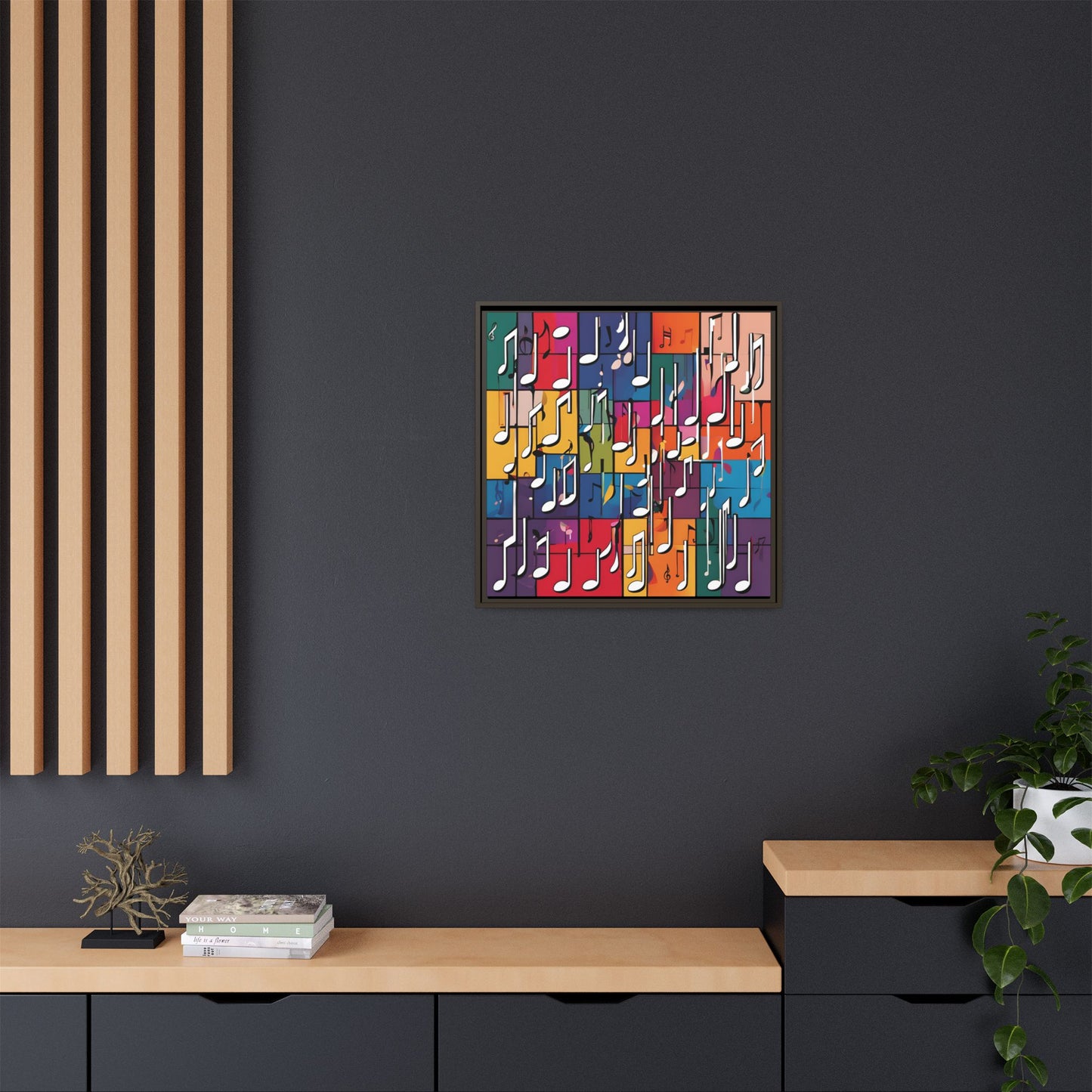 Modern Music-Themed Print Abstract Design Unique Framed Canvas Print Treble Clef Note Wall Art Music Lover Gift Decor 3 frame colors