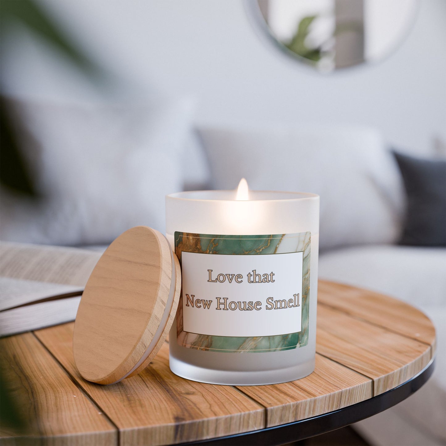 Artisanal Coconut Soy Frosted Glass Candle with Wooden Wick and Raw Maple Lid 11 oz Hand Poured Candle for New Home Owner 50 hrs burn time