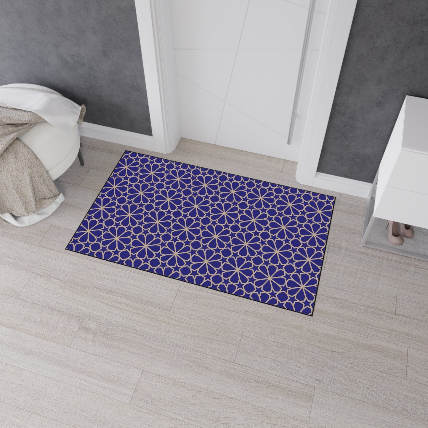 Decorative Heavy Duty Non-Slip Floor Mat Stylish Design Perfect for Entryway Kitchen Blue and Gold Geometric Floral Design Rug Bathroom Mat