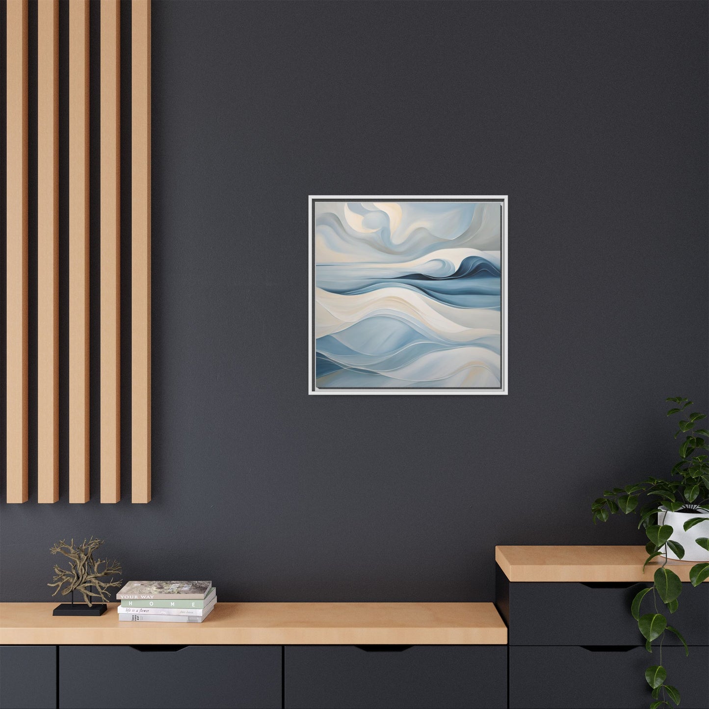 Modern Abstract Wave Design Unique Framed Canvas Wall Art Ocean Beach Gift Nature Lover Gift Underwater Sea Lover Gift 3 frame colors
