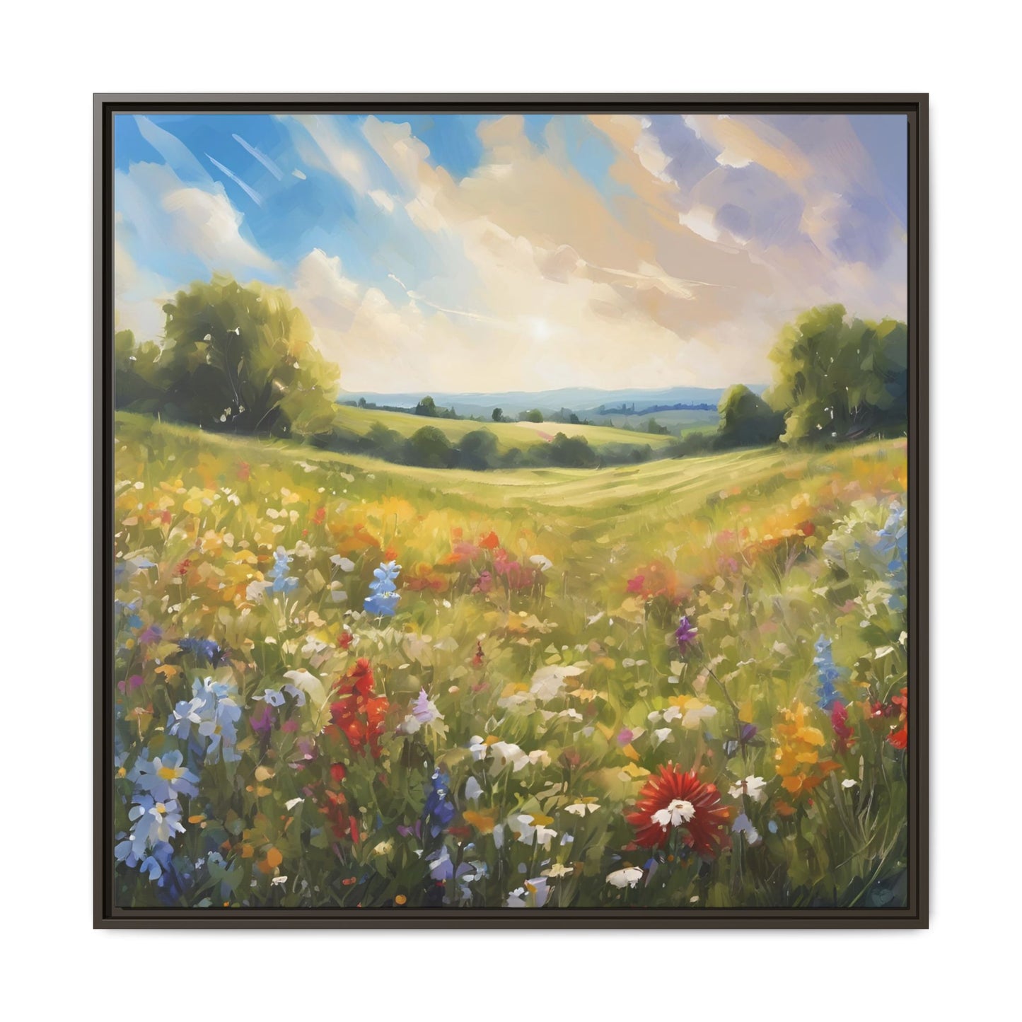 Modern Filed of Flowers Design Unique Framed Canvas Wall Art Gift Nature Lover Landscape Decor Gift 3 frame colors