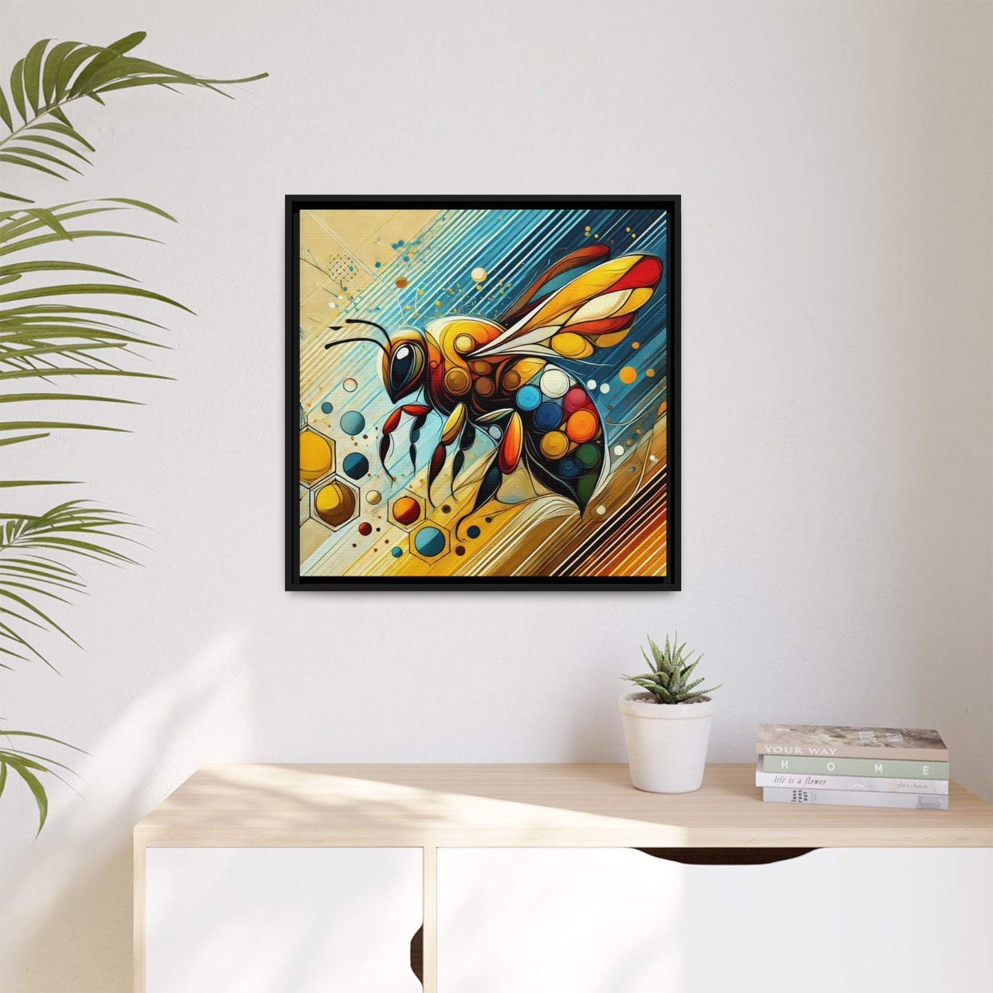 Modern Bee Print Abstract Design Unique Framed Canvas Print Insect Lover Wall Art Animal Lover Gift Nature Lover Decor 3 frame colors