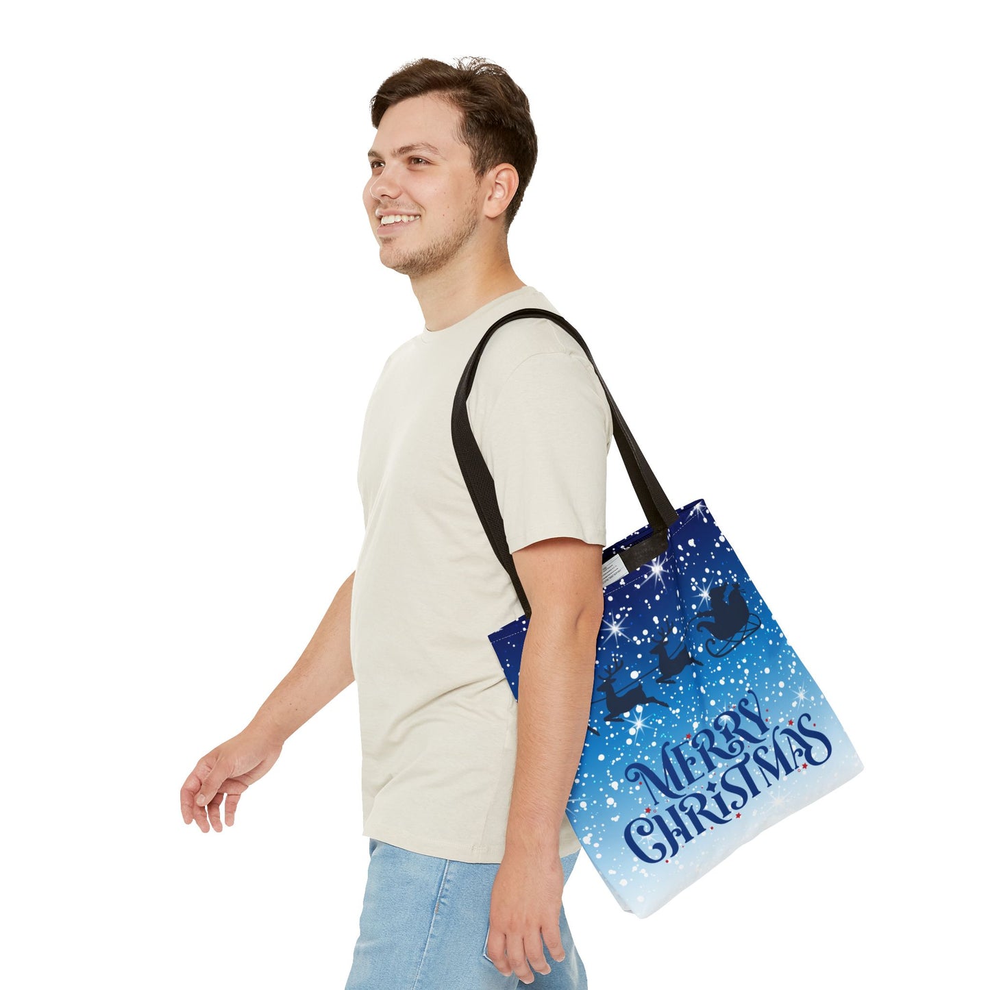Santa Sleigh Merry Christmas Tote Bag Holiday Cheer Gift Winter Accessory Reusable Winter Shopping Bag Xmas Joy Gift Unisex Bag for Him Her