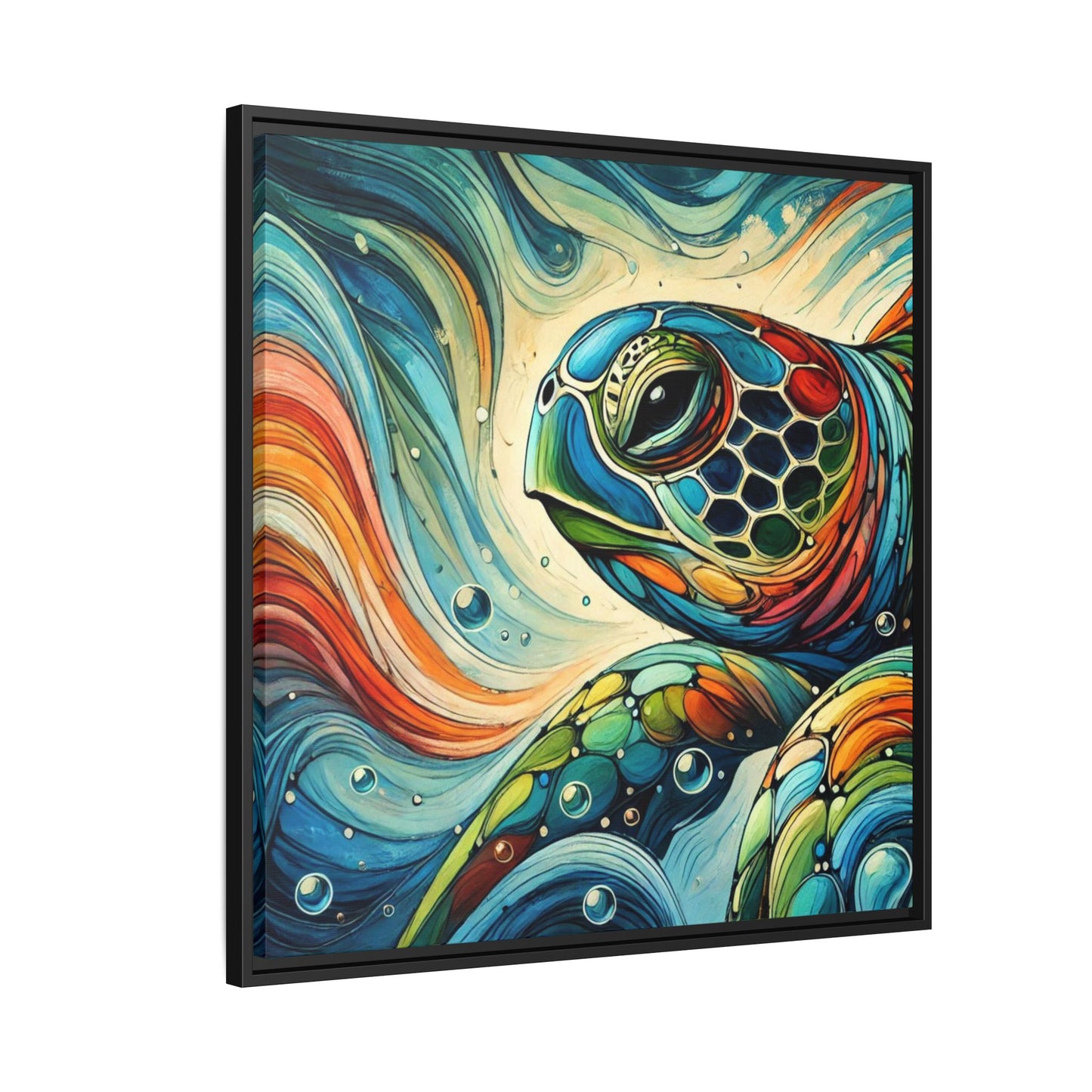 Modern Sea Turtle Print Abstract Design Unique Framed Canvas Print Oceanic Wall Art Animal Lover Gift Nature Lover Decor 3 frame colors