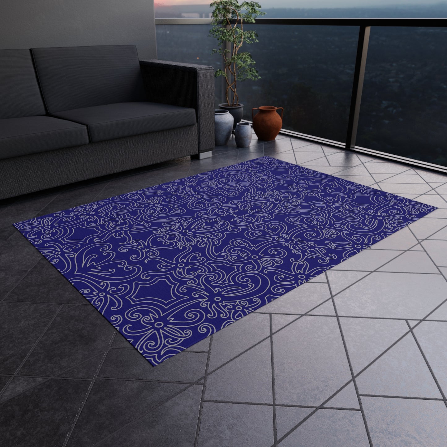 Chenille Outdoor Rug with No-Skid Backing Cozy Outdoor Carpet Blue Patio Decor Gazebo Rug Pool Area Decor Outdoor Kitchen Carpet