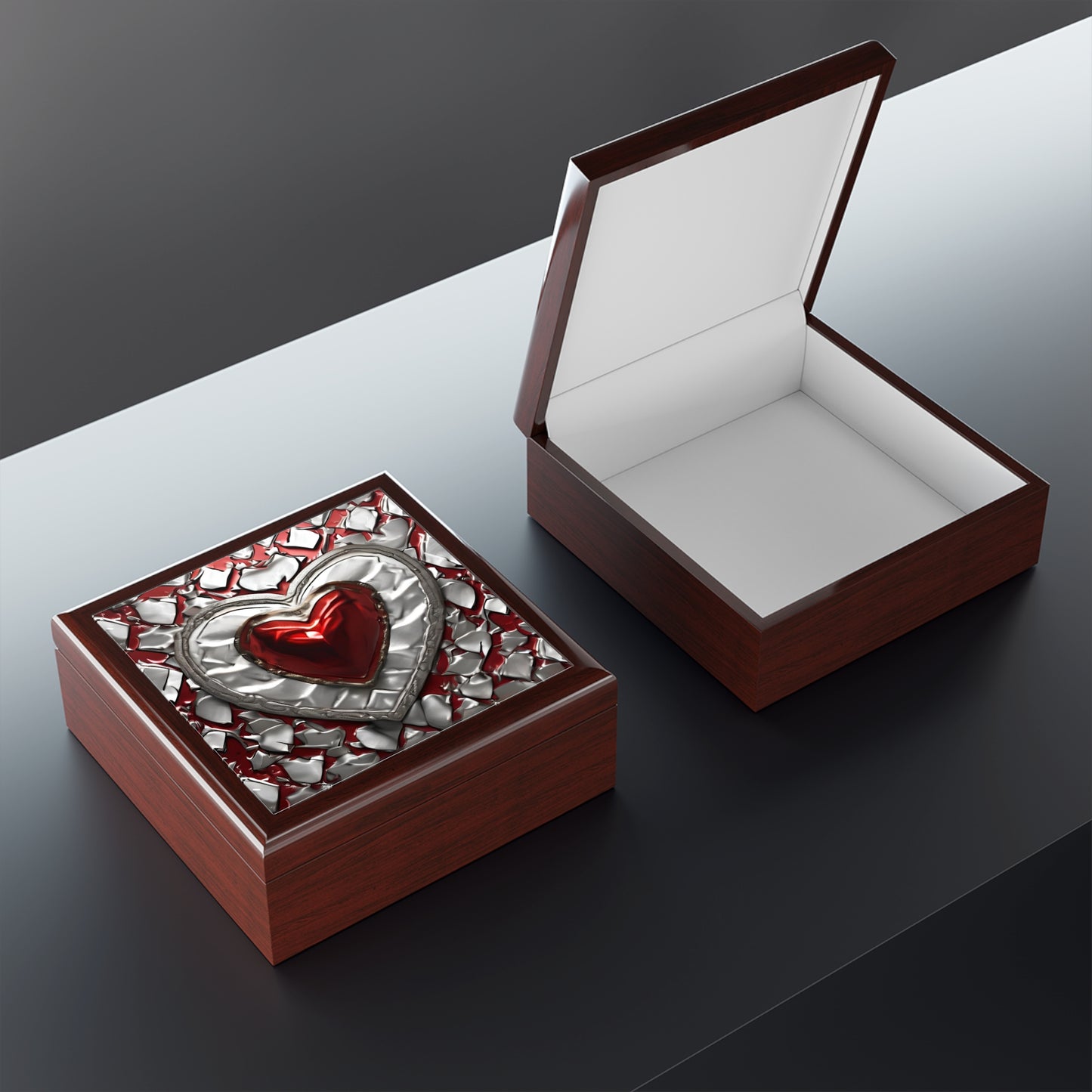 Unique Heart Art Print Design Jewelry Box Trinket Box Bedroom Dresser Decor Vanity Gift Box - 3 colors to choose from