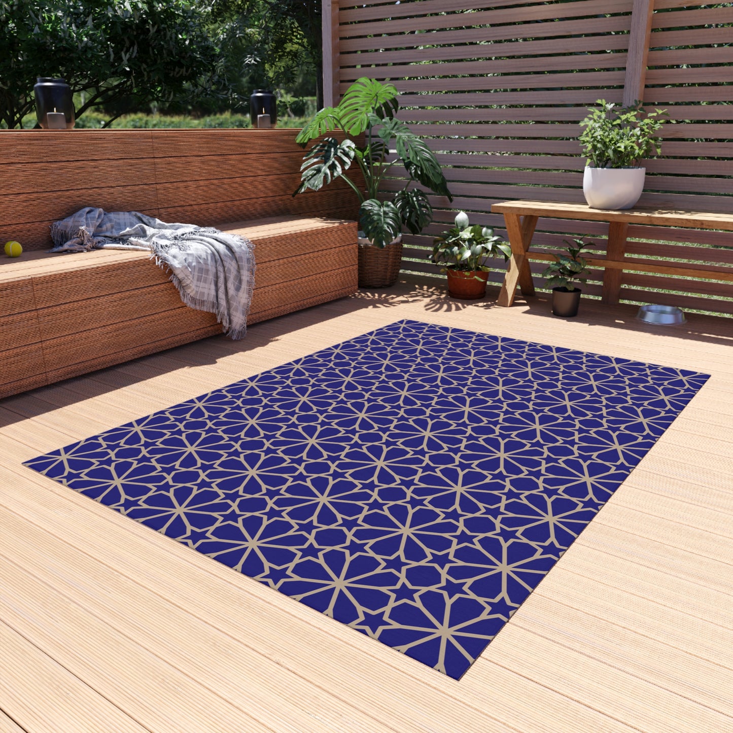 Chenille Outdoor Rug with No-Skid Backing Cozy Blue Outdoor Carpet Patio Decor Gazebo Rug Pool Area Decor Outdoor Kitchen Carpet