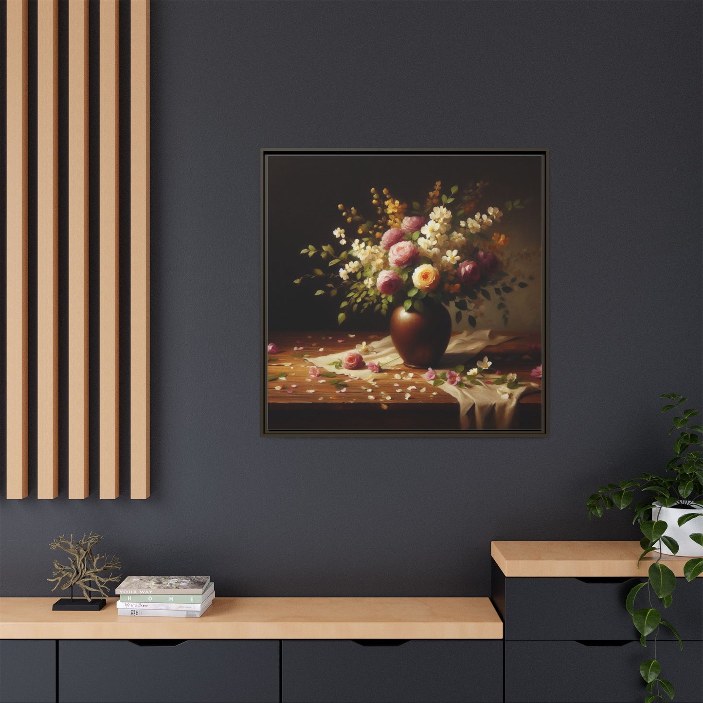 Vase of Flowers Unique Framed Canvas Wall Art Flower Lover Gift Wildflower Artwork Nature Lover Lanscape Gift 3 frame colors