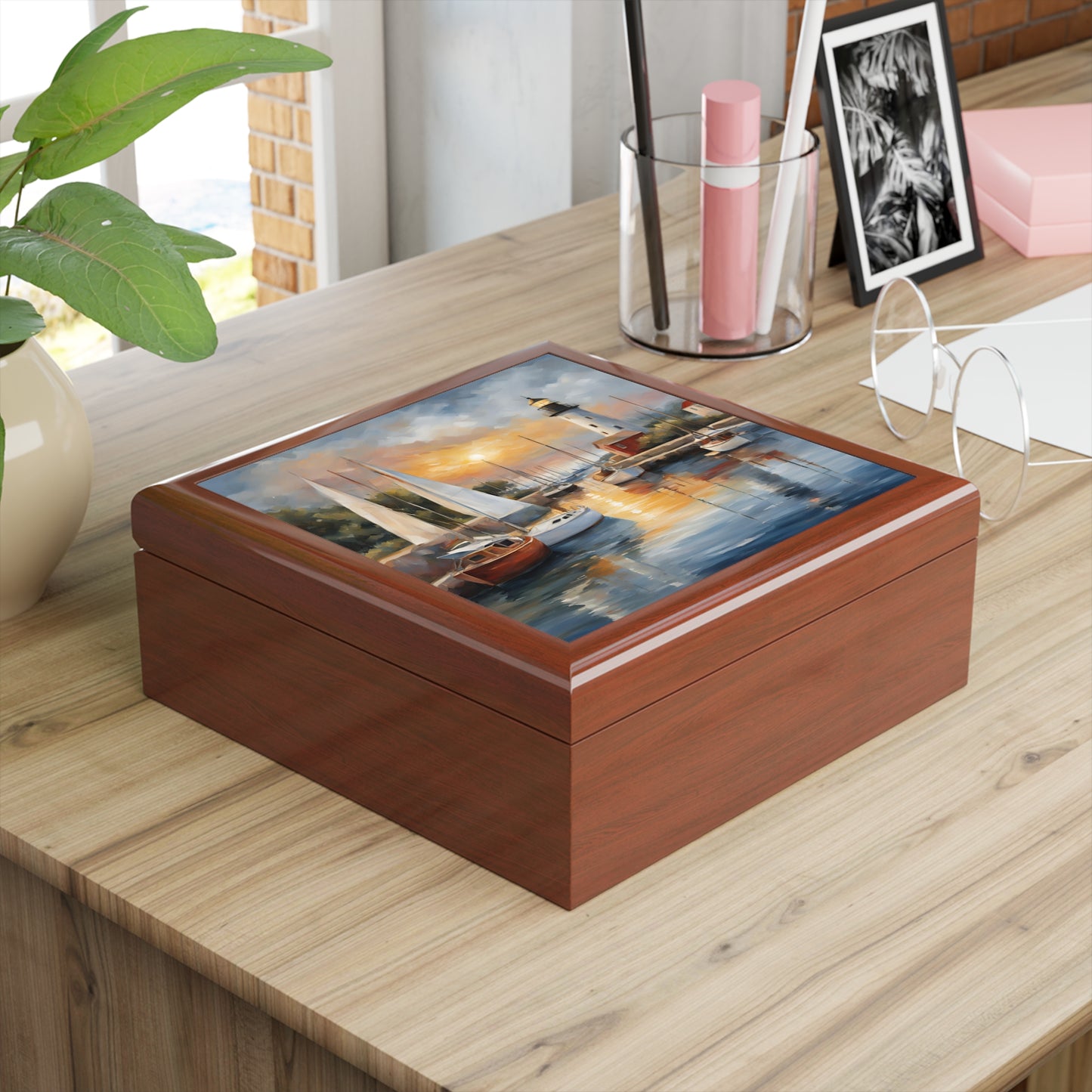 Unique Sail Boats Art Nautical Print Design Jewelry Box Trinket Box Bedroom Dresser Decor Vanity Gift Box - 3 colors to choose from