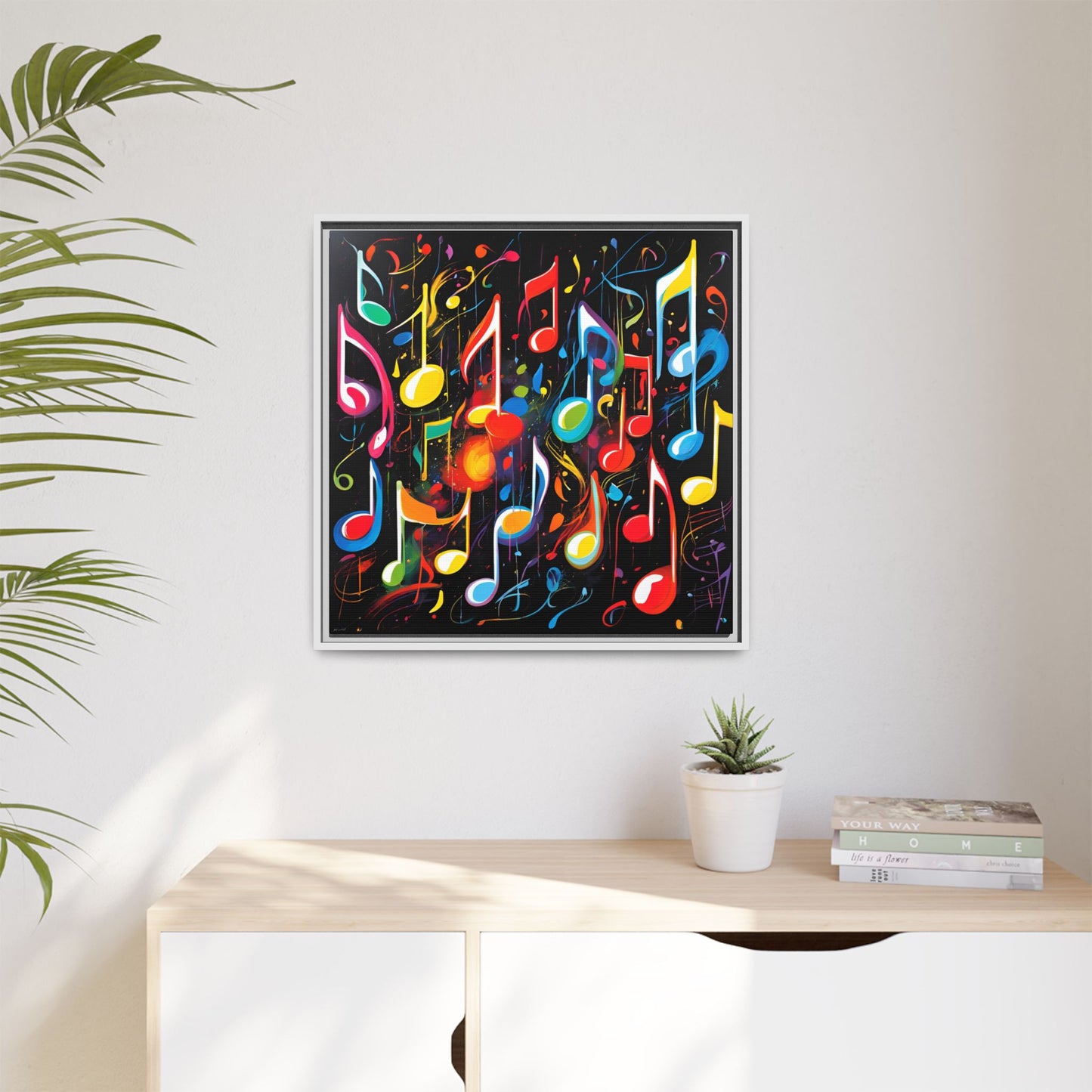 Modern Music-Themed Print Abstract Design Unique Framed Canvas Print Treble Clef Note Wall Art Music Lover Gift Decor 3 frame colors