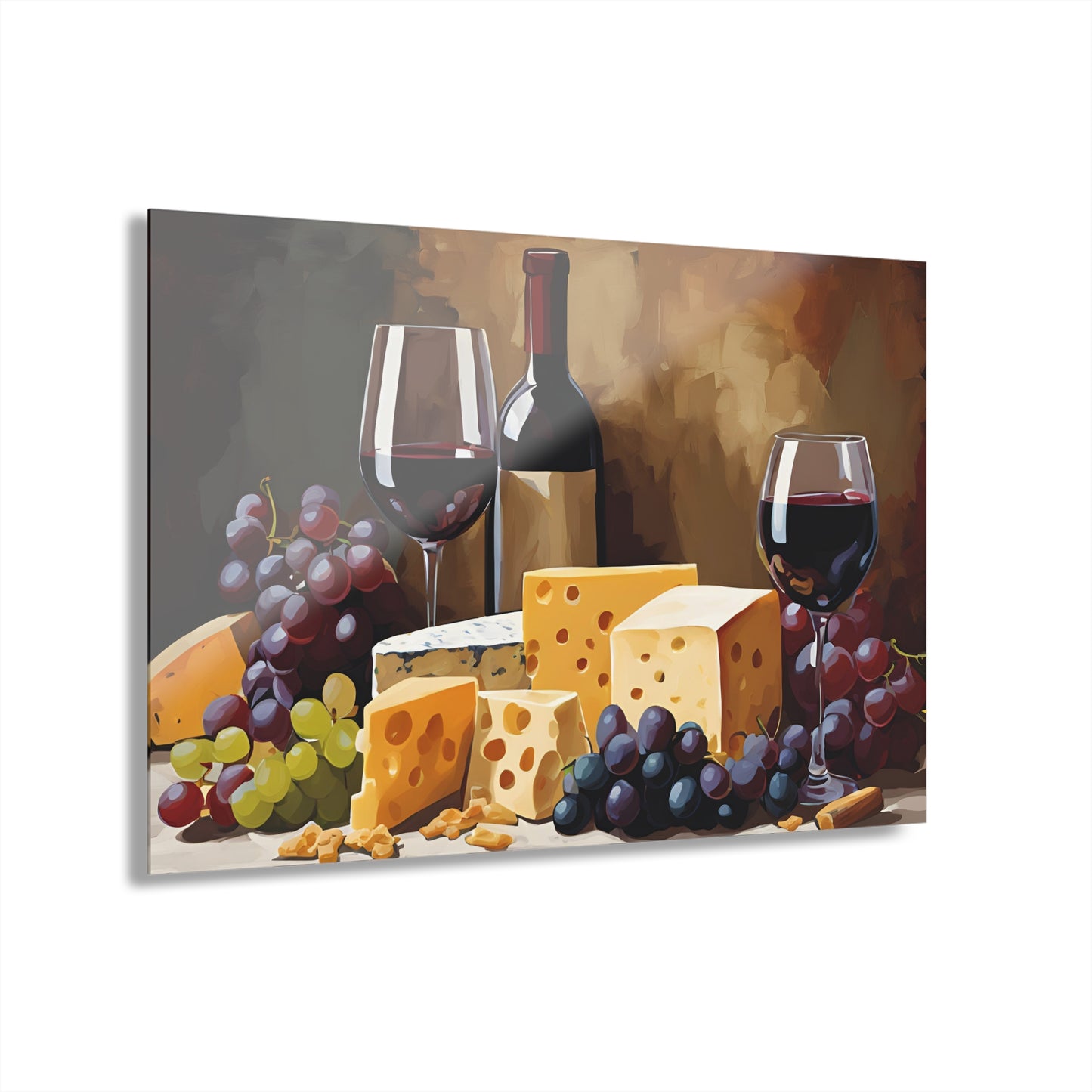 Wine Bottle Design Acrylic Print with Fruit and Cheese Grape Lover Wall Art Gift Charcuterie Artwork Modern Wine Lover Farmhouse Home Decor