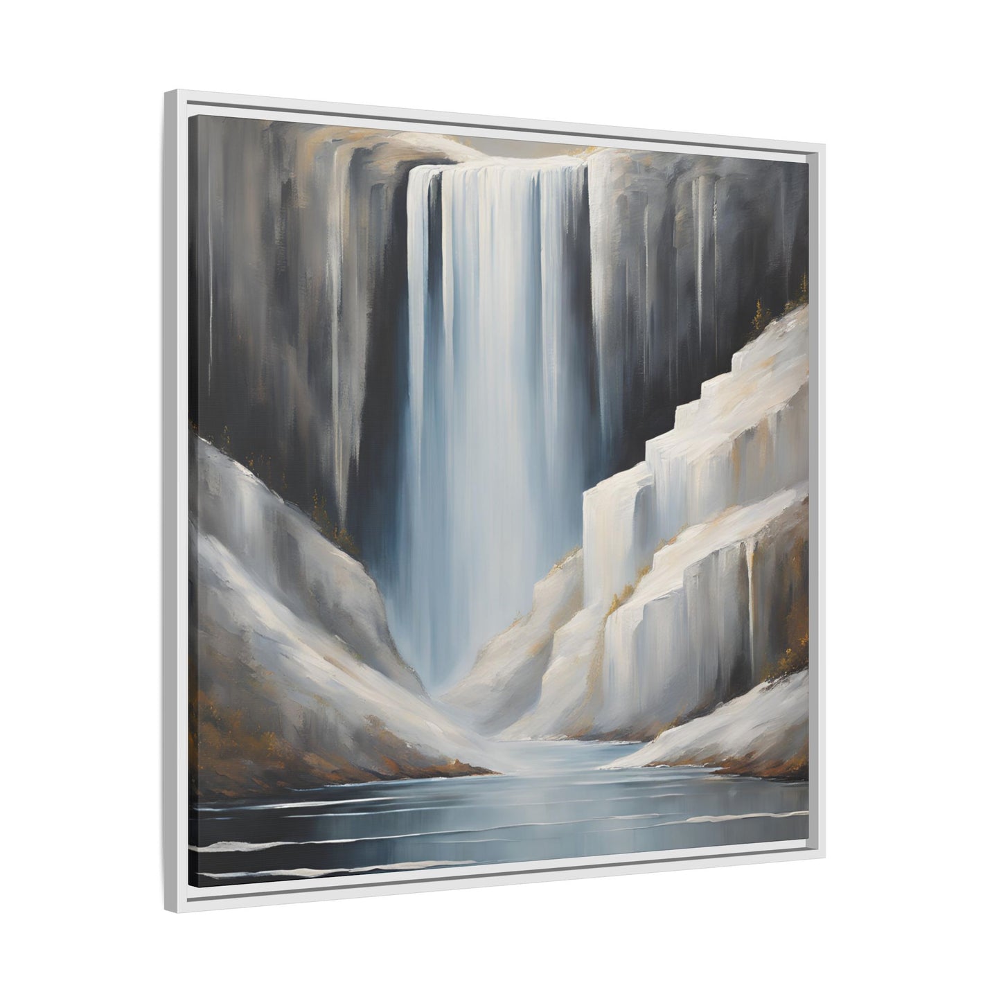 Modern Abstract Waterfall Design Unique Framed Canvas Wall Art Ocean Beach Gift Nature Lover Gift Mountain Landscape Gift 3 frame colors