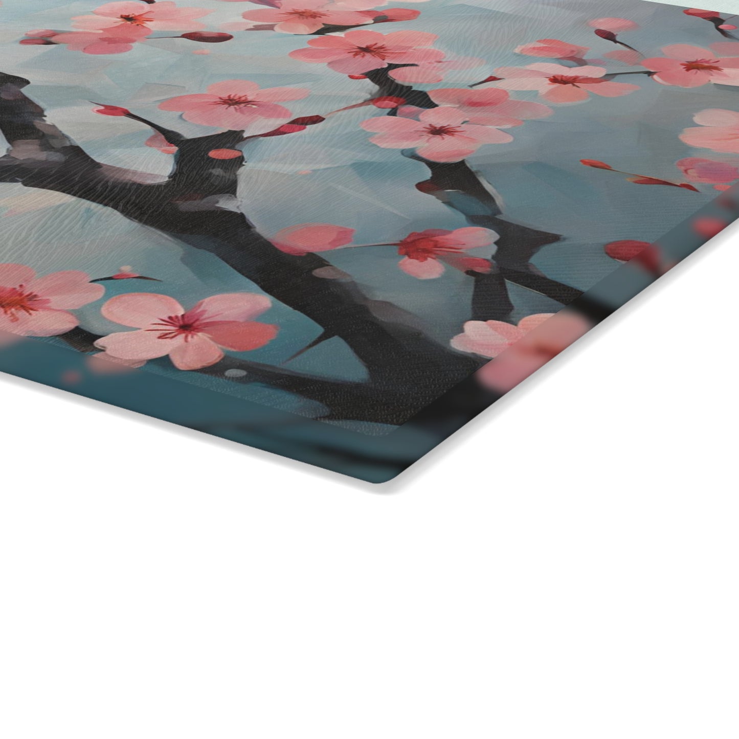 Kitchen Decor Glass Cutting Board Serving Tray with Plum Blossom Design Cutting Board Gift for Home Cook Fun Floral Charcuterie Board