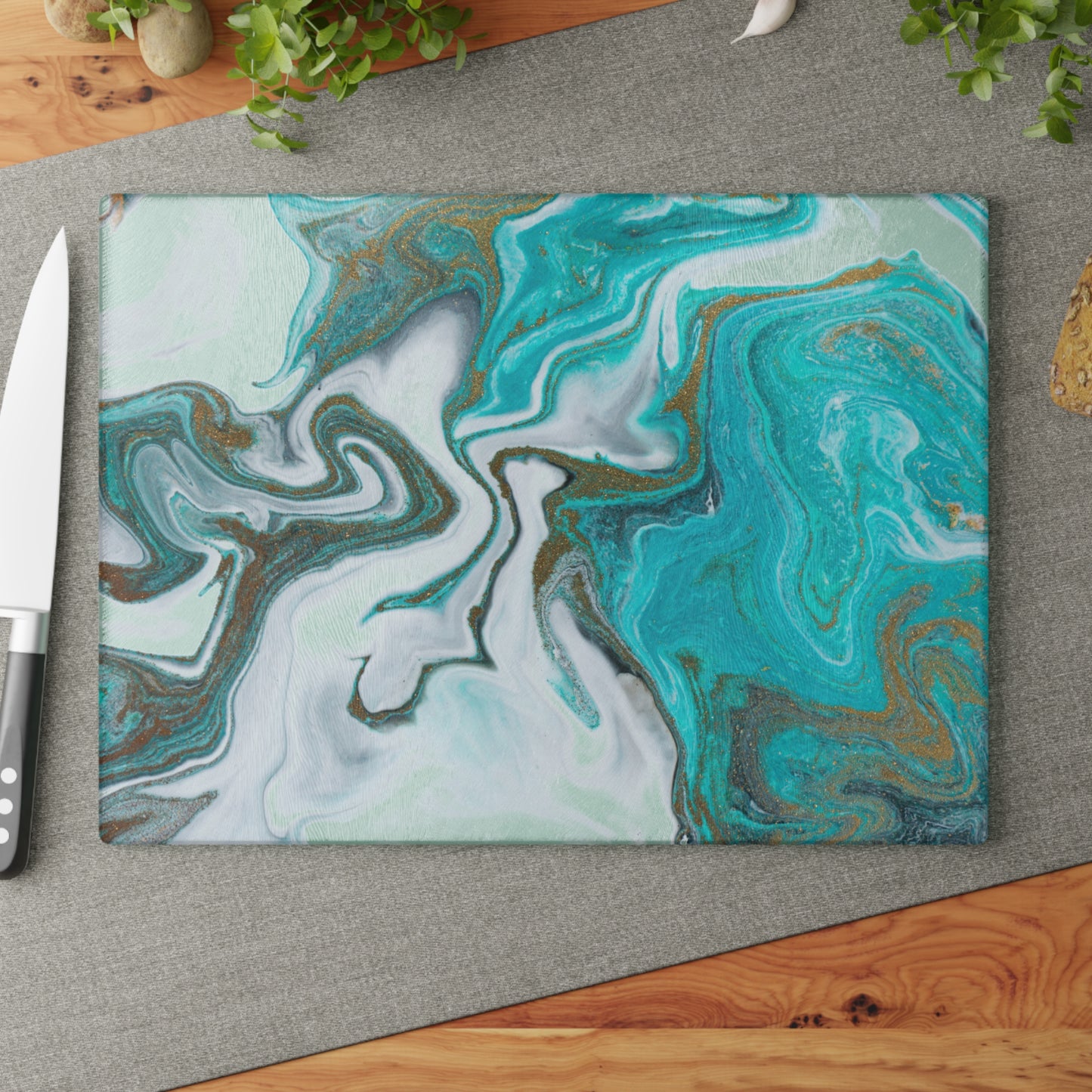 Kitchen Decor Glass Cutting Board Serving Tray with Quartz-look Design Cutting Board Gift for Home Cook Fun Marble-look Charcuterie Board