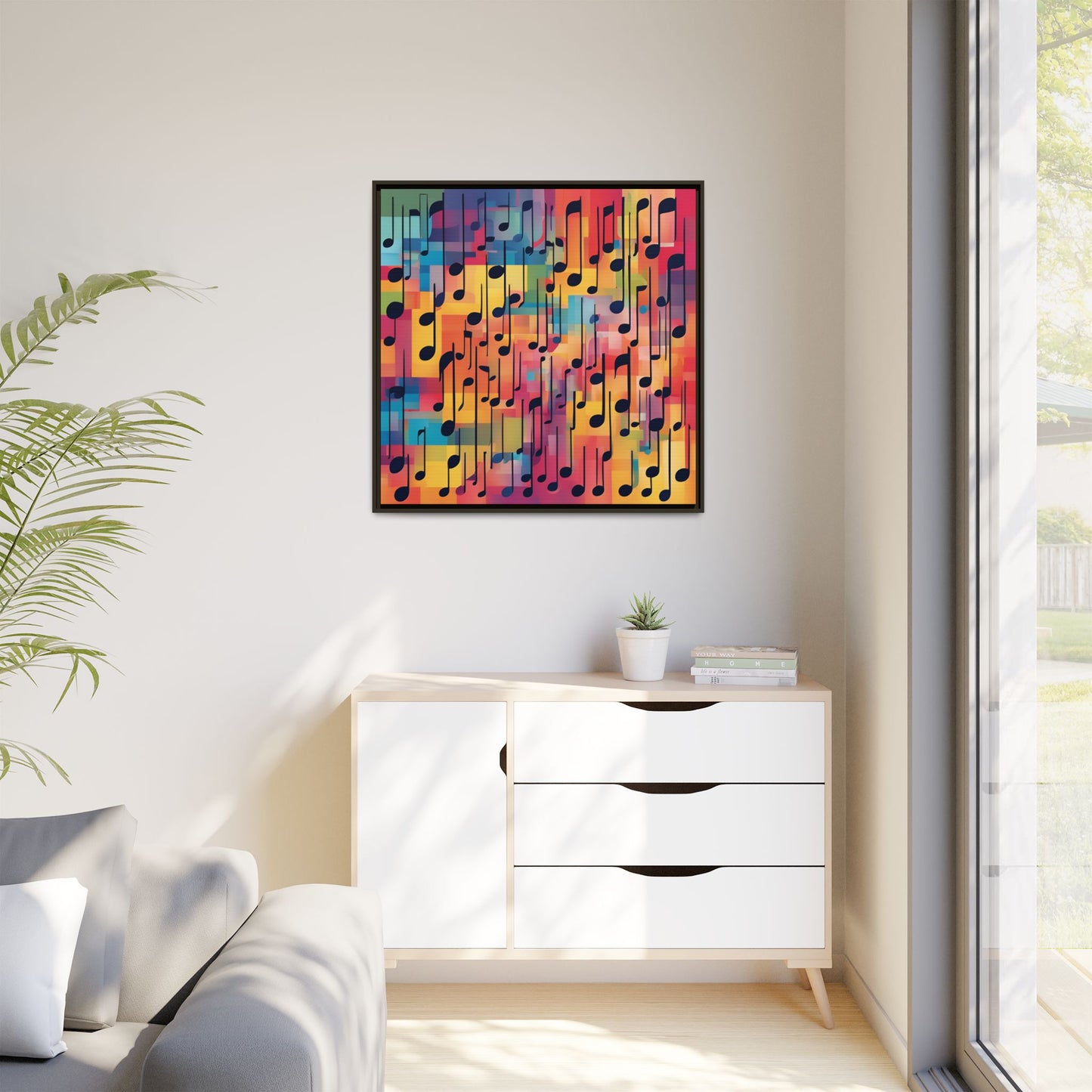 Modern Music-Themed Print Abstract Design Unique Framed Canvas Print Treble Clef Note Wall Art Music Lover Gift Decor 3 frame colors