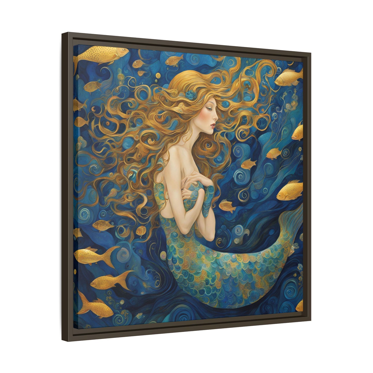 Modern Abstract Mermaid Design Unique Framed Canvas Oceanic Wall Art Underwater Gold Fish Anime Gift Nature Lover Gift 3 frame colors