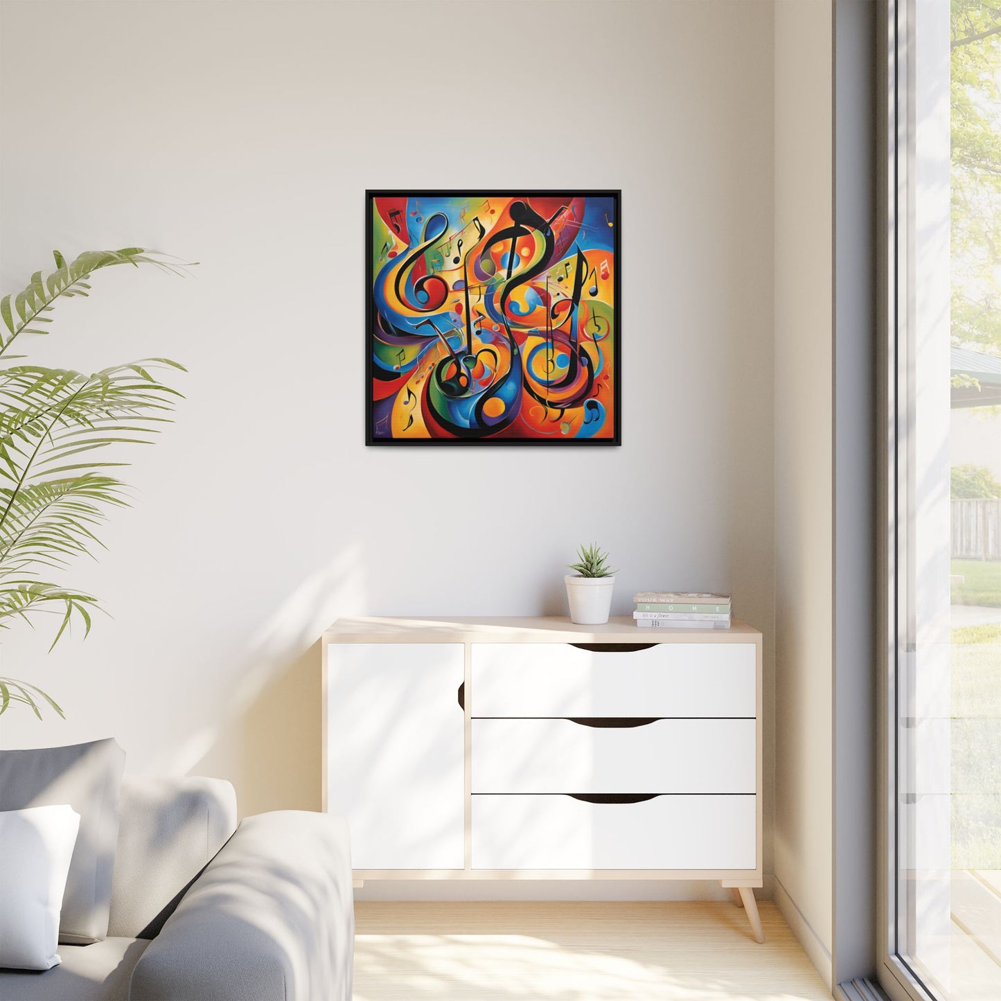 Modern Music-Themed Print Abstract Design Unique Framed Canvas Print Treble Clef Note Wall Art Music Lover Gift Decor 3 frame colors