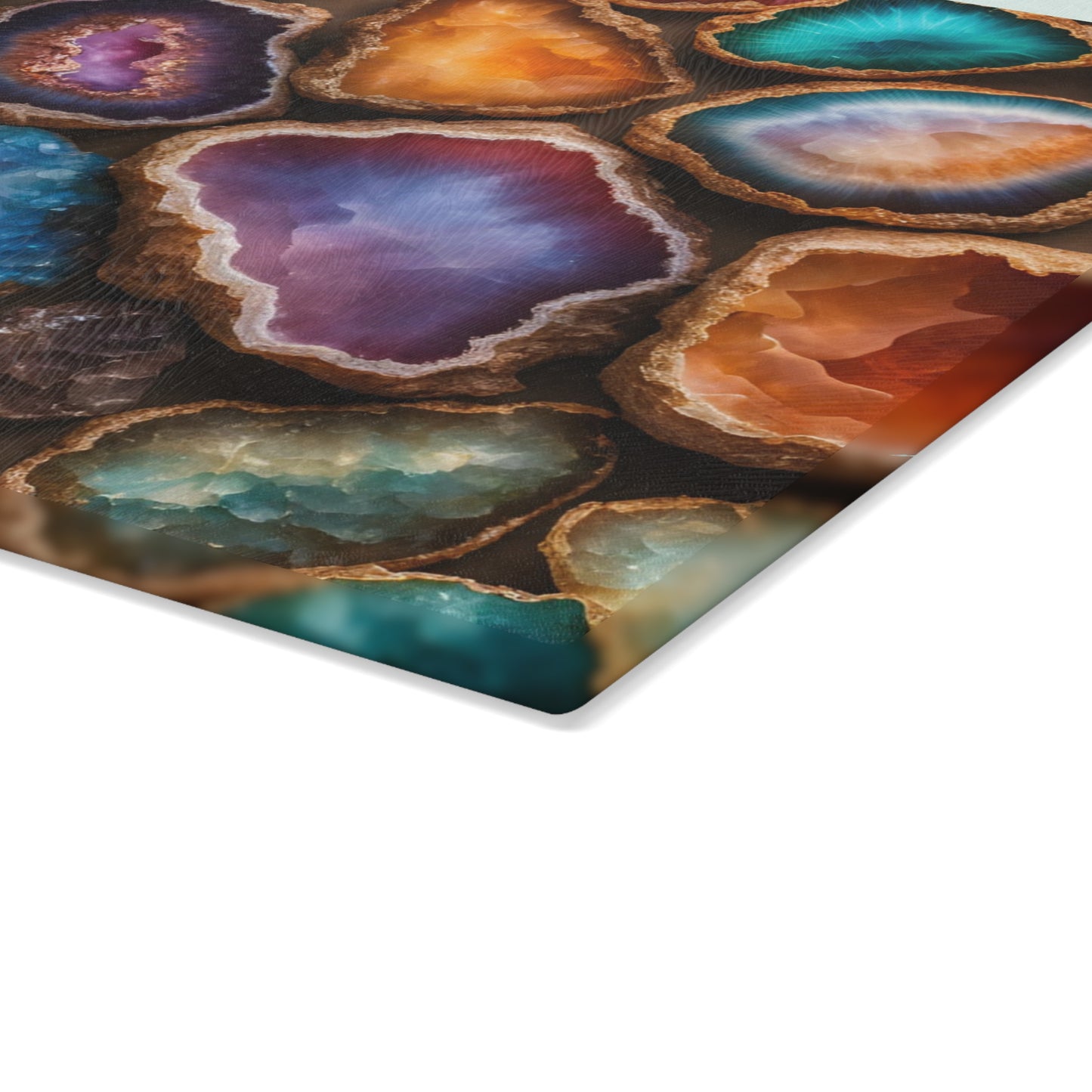 Kitchen Decor Glass Geode-Themed Image Unique Rock Lover Cutting Board Serving Tray Home Cook Gift Colorful Glass Charcuterie Board